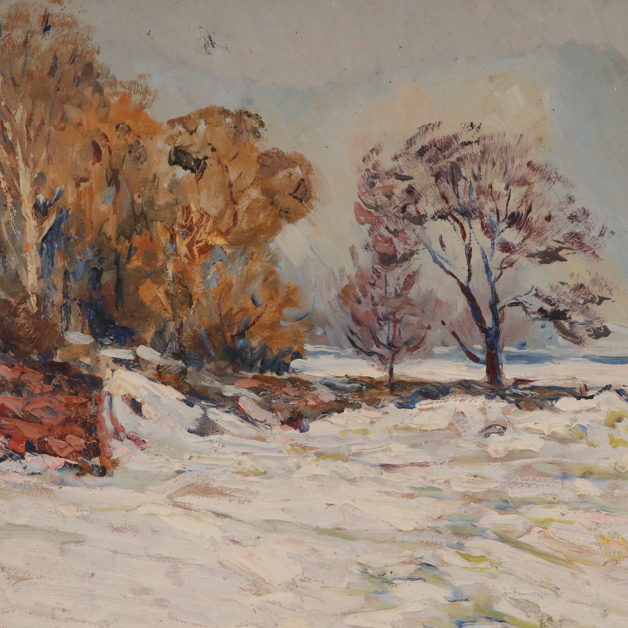 Elmer Stanley Hader Oil Painting of Winter Landscape, 1922