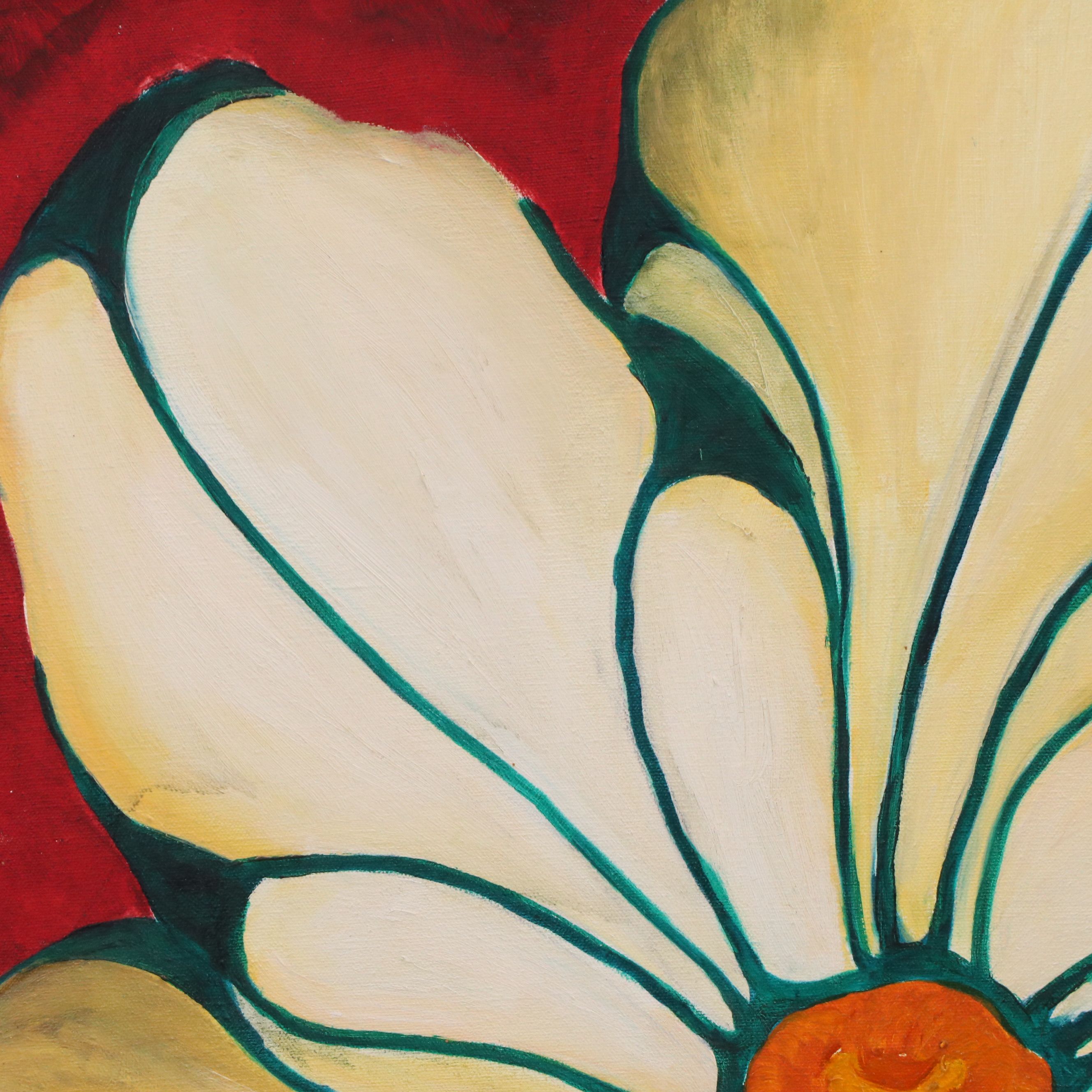 Acrylic Painting of Flower Blossom, 20th Century