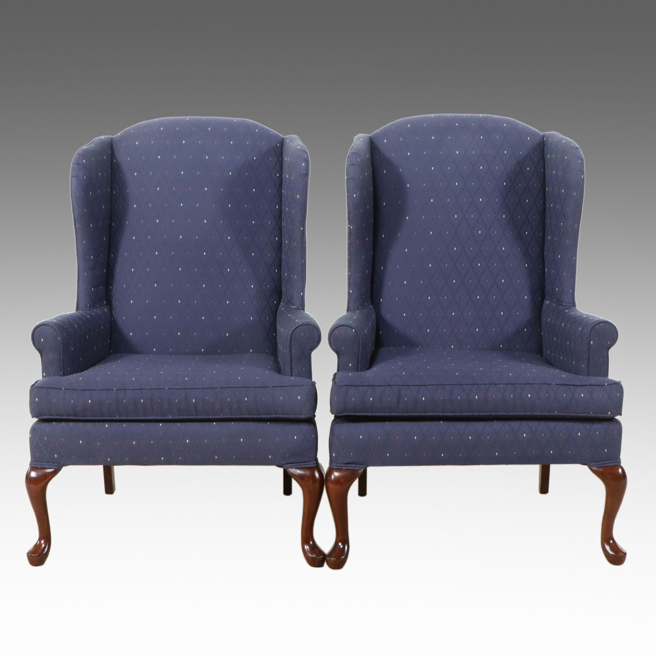 Pair of Broyhill Queen Anne Style Wingback Armchairs, Late 20th Century