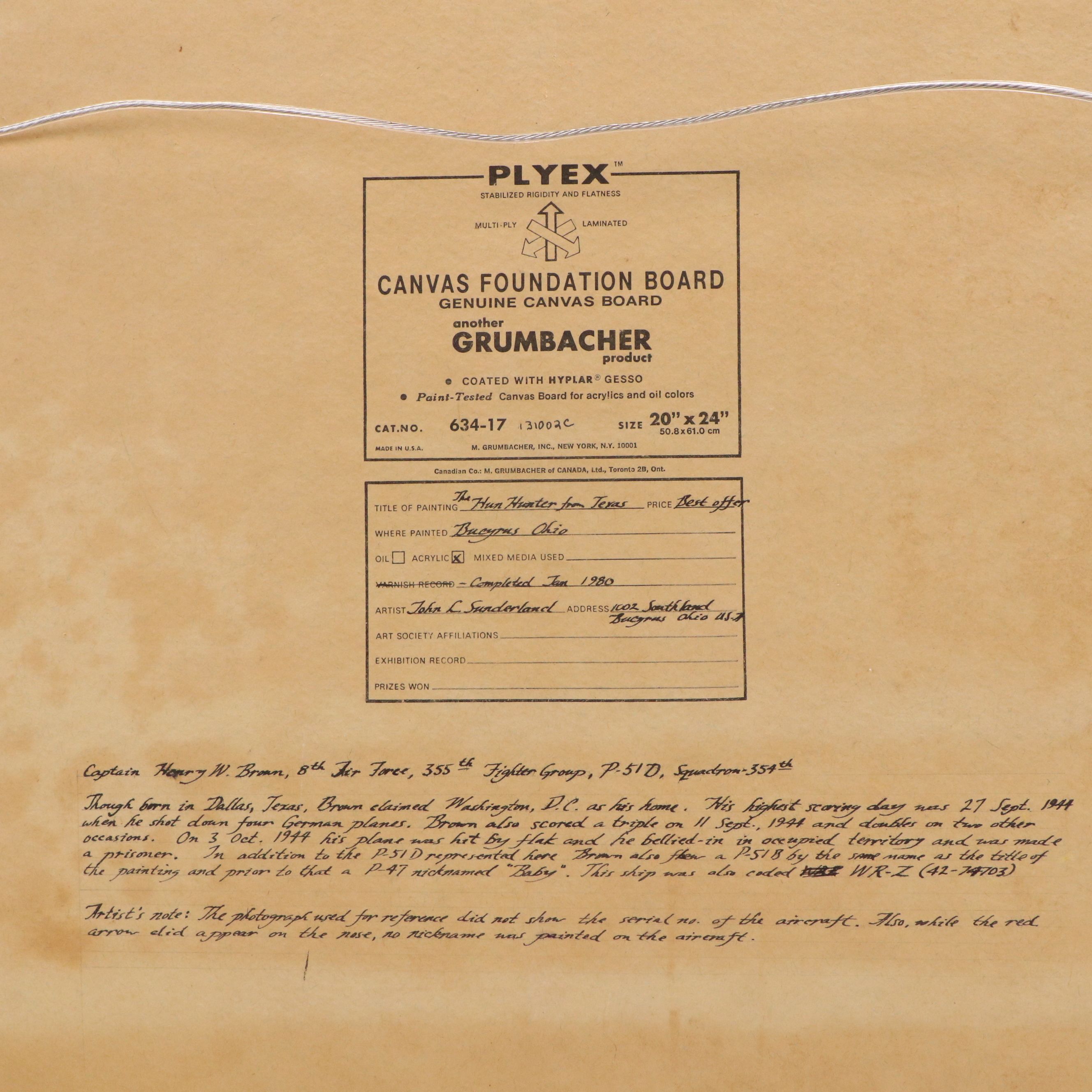 John Sunderland Acrylic Painting "The Hun Hunter from Texas," 1980