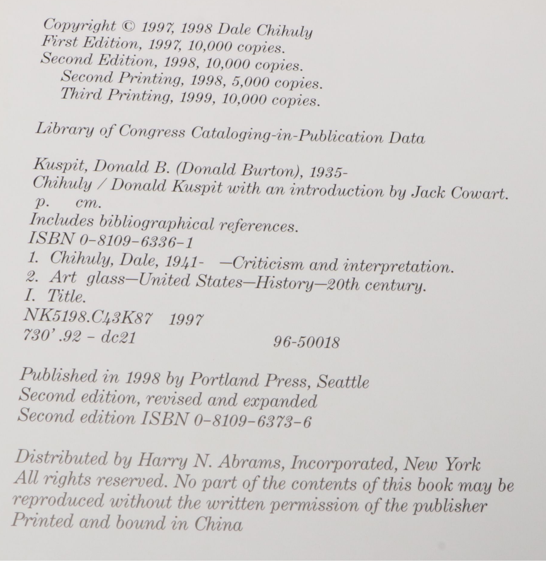 Second Edition "Chihuly" by Donald Kuspit and "Chihuly Projects" by Dale Chihuly