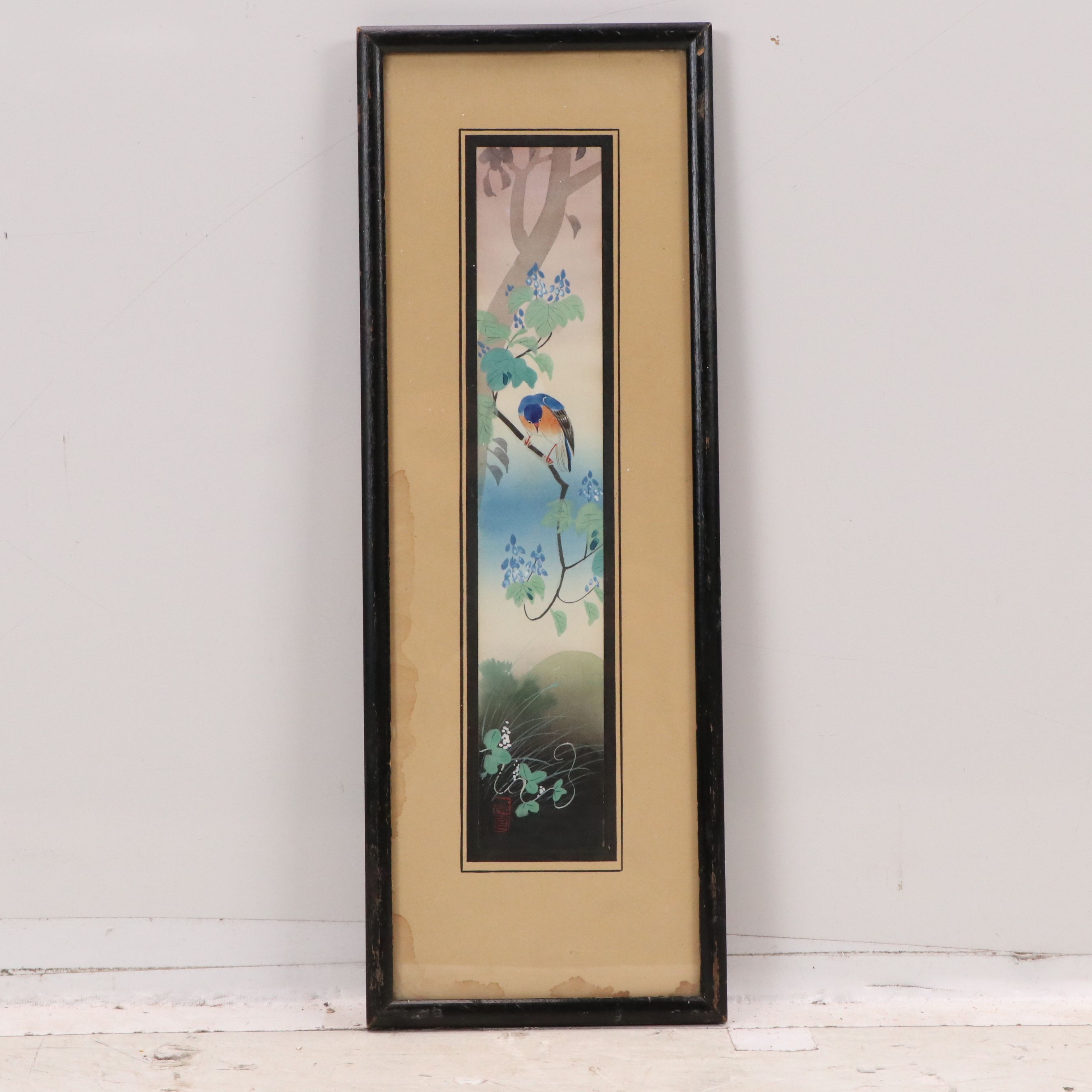 Japanese School Gouache Painting of Bird and Other Woodblocks, 20th Century