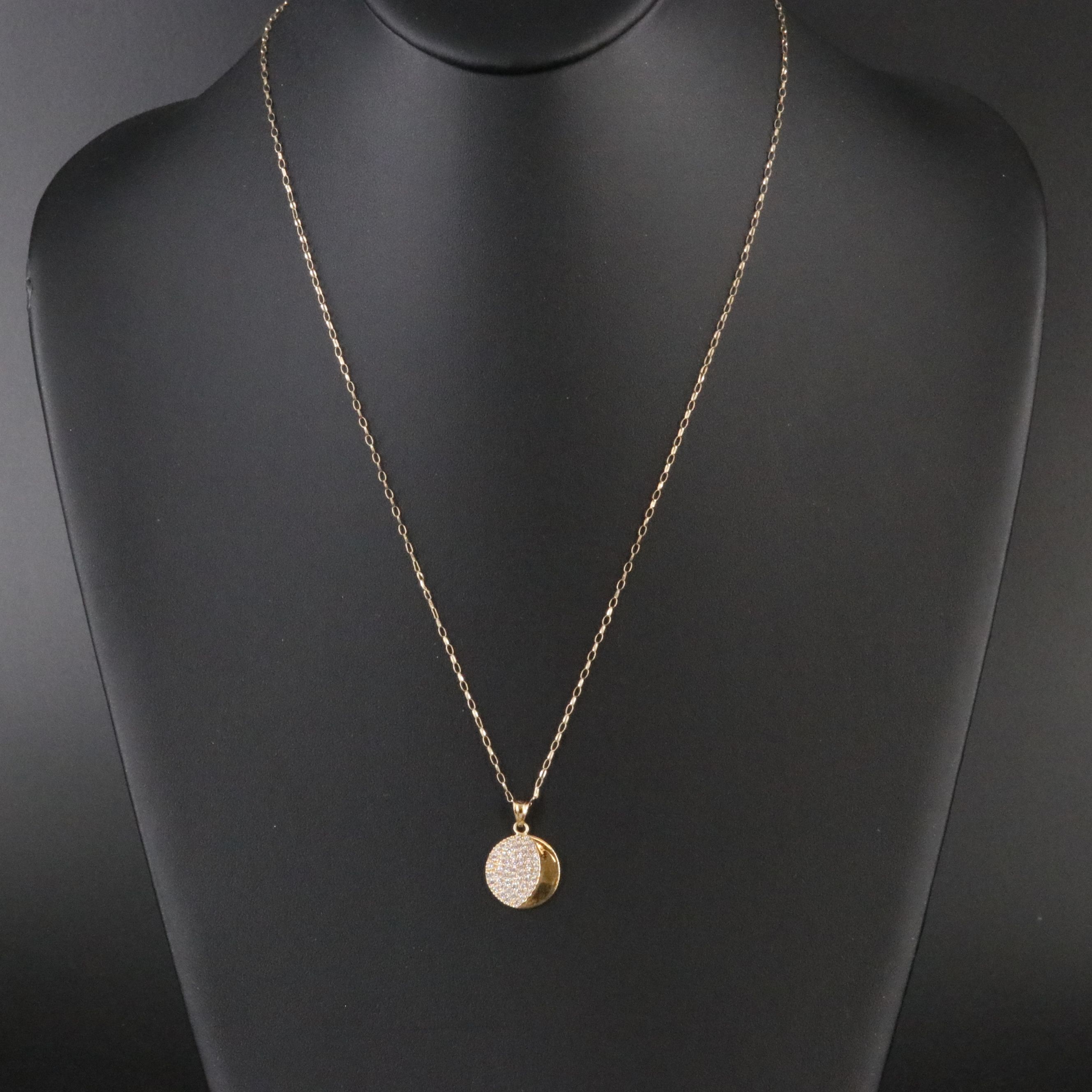18K CZ Crescent Moon Phase on 9K Oval Link Necklace