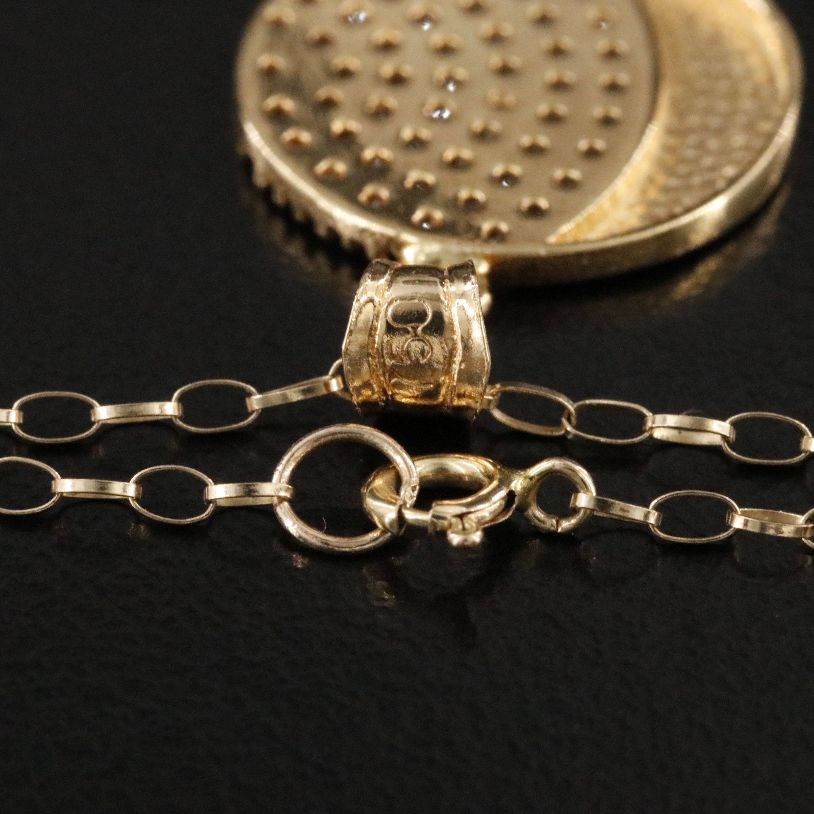 18K CZ Crescent Moon Phase on 9K Oval Link Necklace