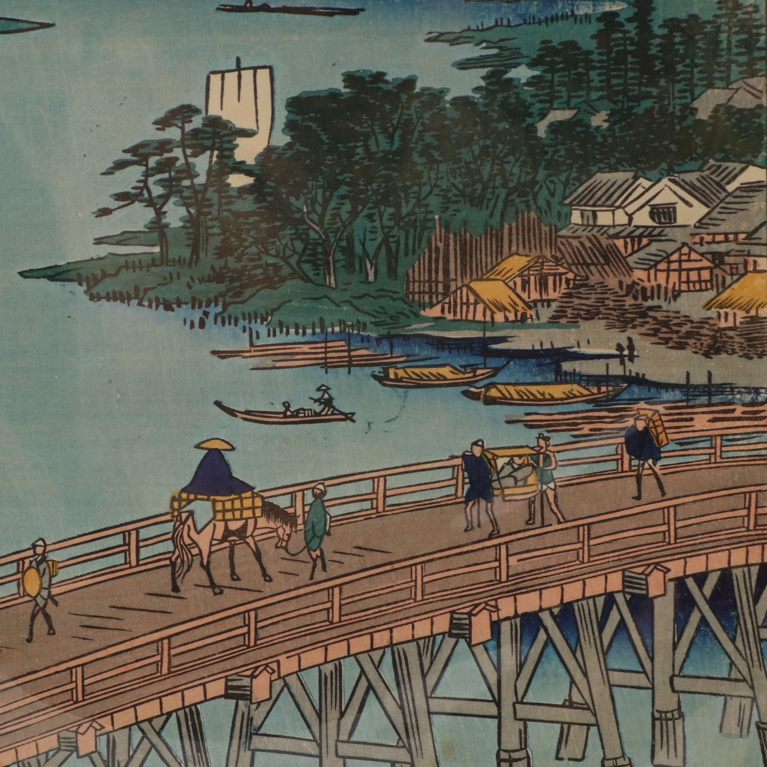Woodblock After Utagawa Hiroshige "The Great Bridge at Senju," Circa 1856
