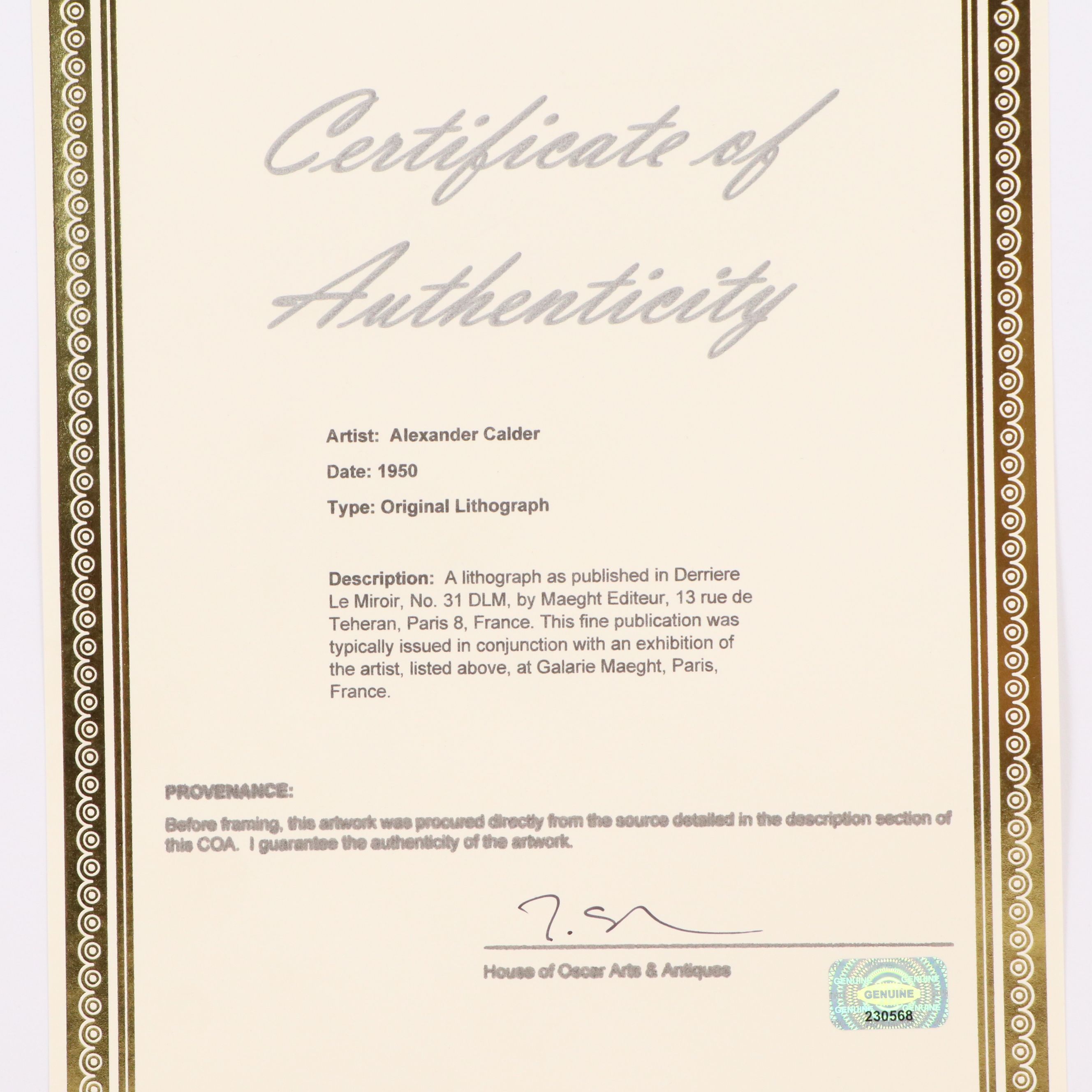 Alexander Calder Abstract Color Lithograph on Paper, 1950