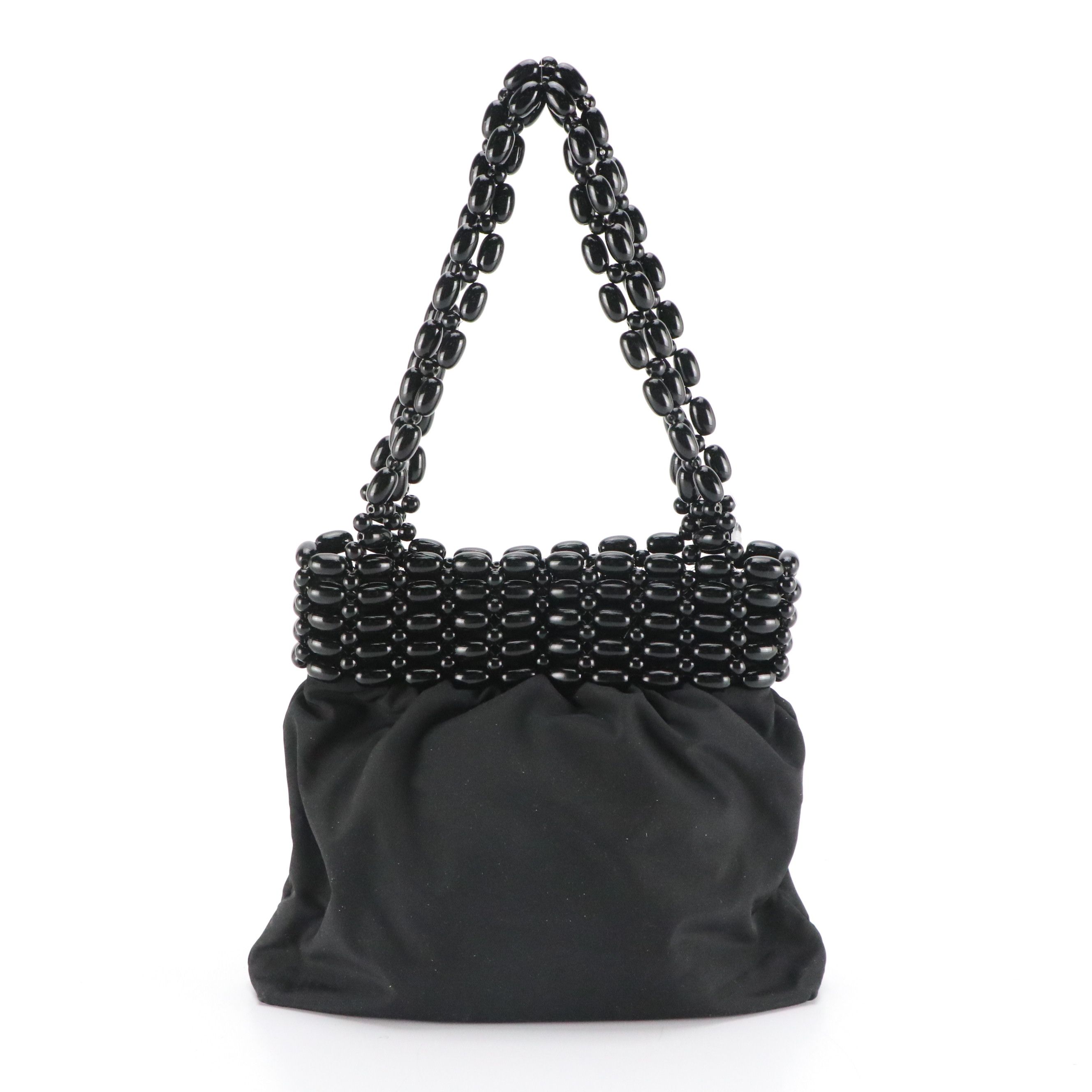 Bottega Veneta Black Beaded Bag with Embroidered Logo