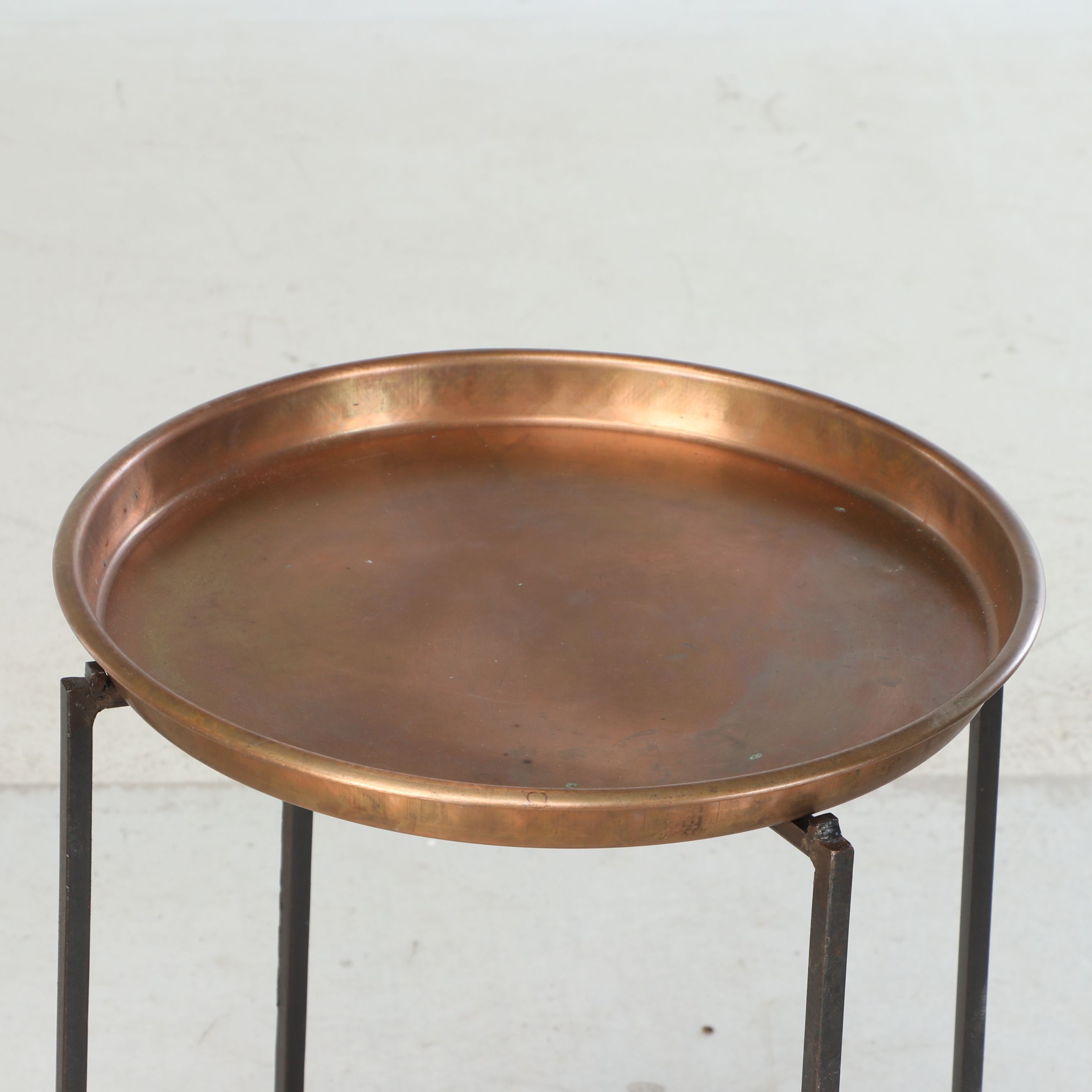 Contemporary Copper and Iron Tray-Top Side Table