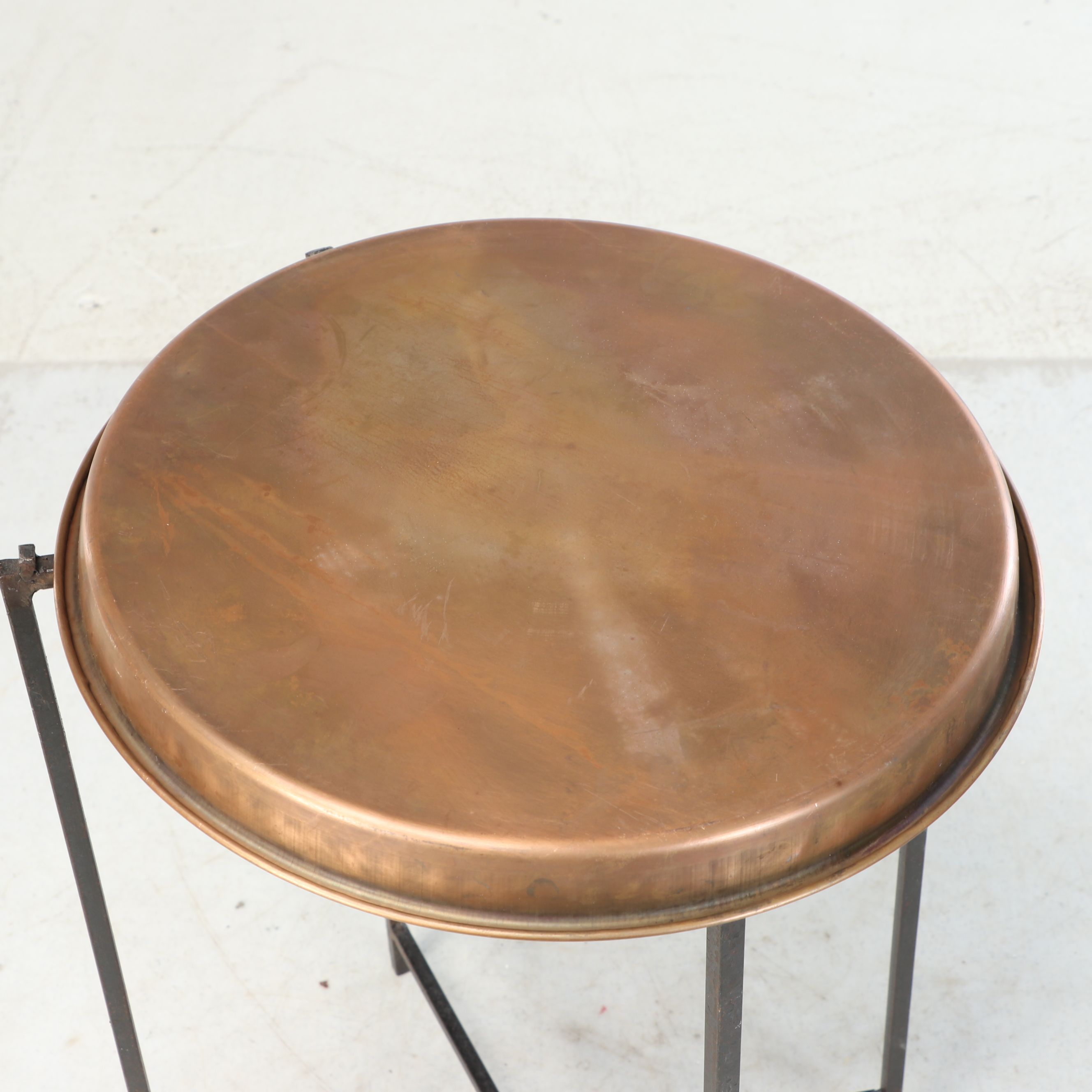 Contemporary Copper and Iron Tray-Top Side Table