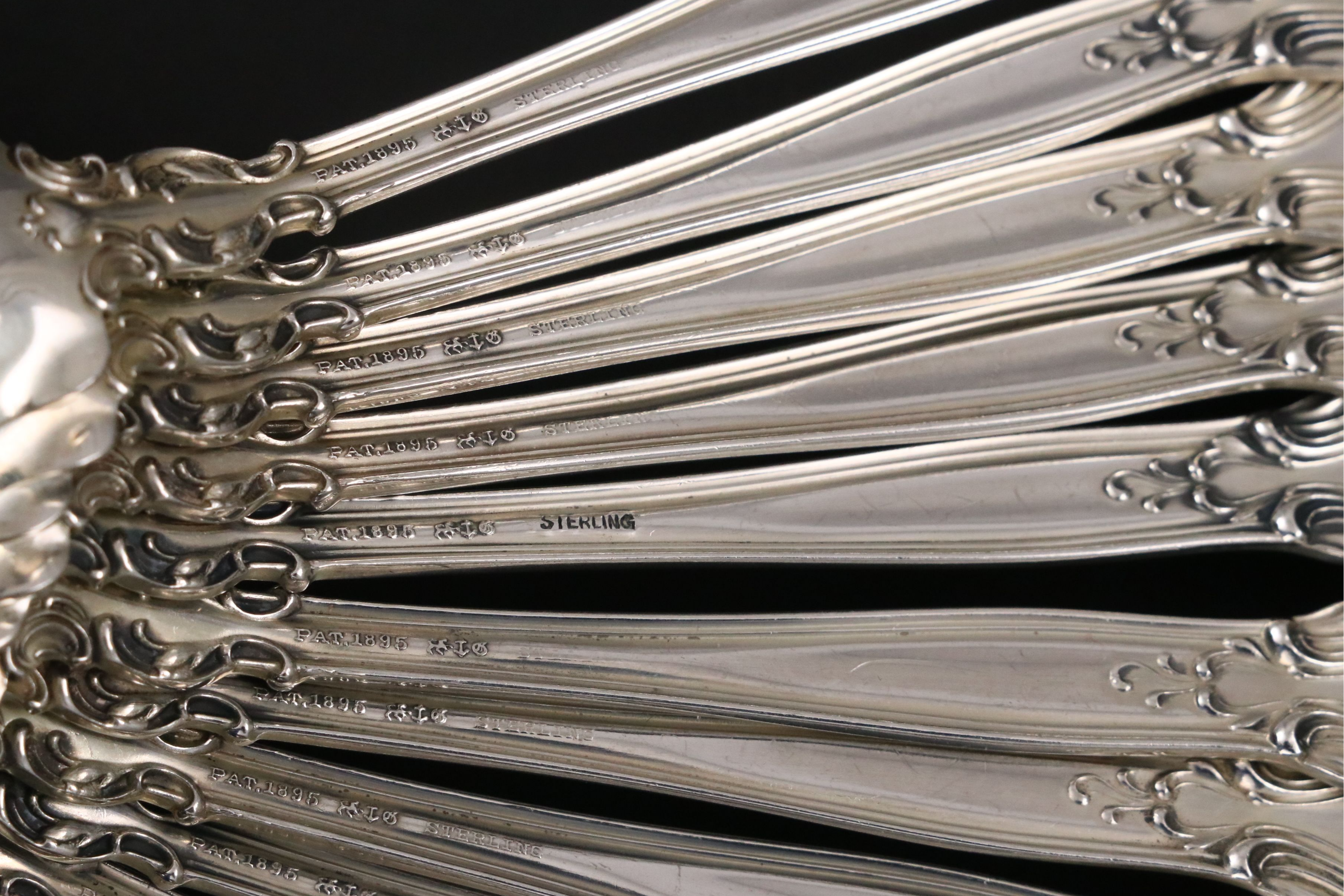 Gorham "Chantilly" Sterling Silver Ice Cream Spoons, Sugar Tongs and Olive Spoon