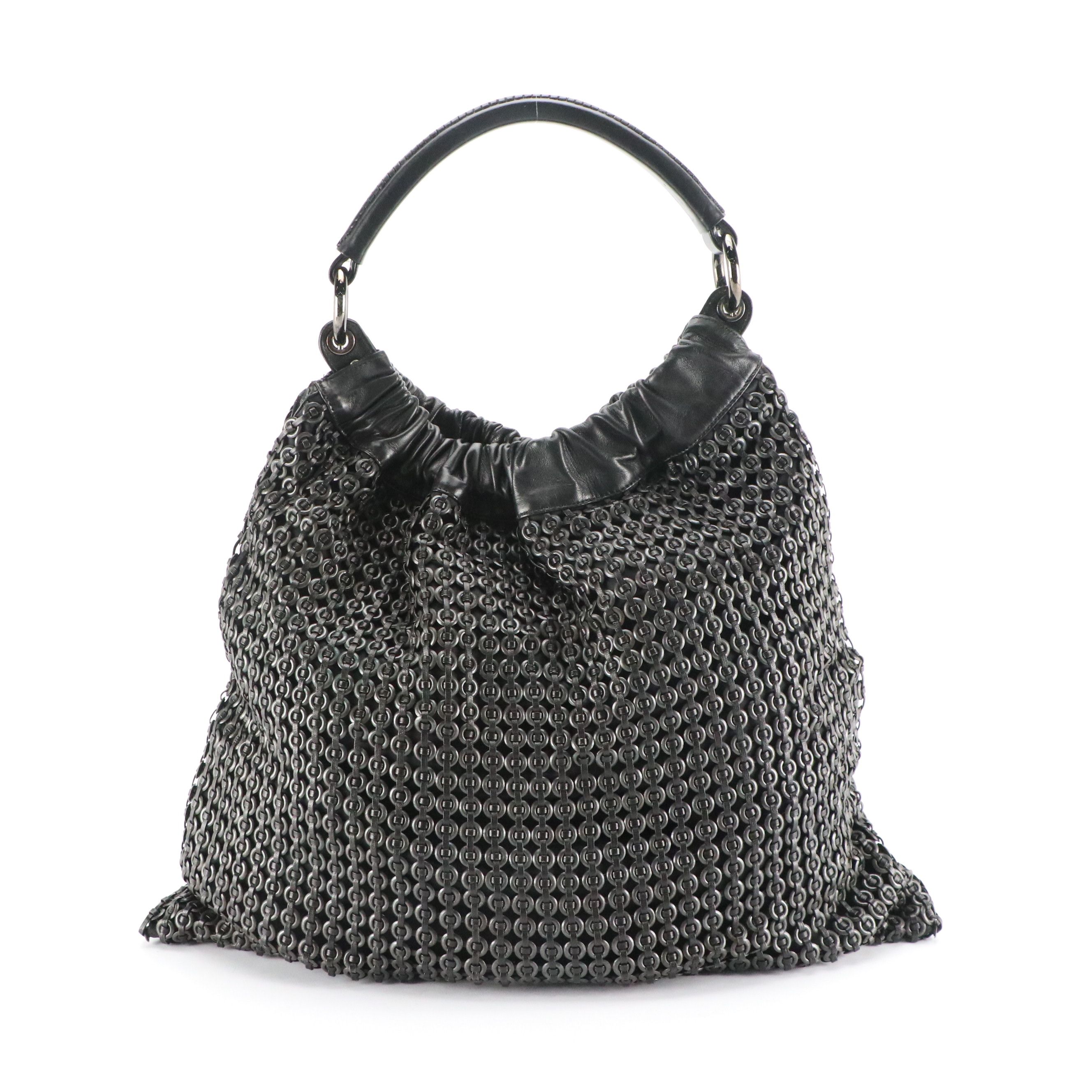 Gianni Versace Black Woven Nappa Leather and Grommet Tote Bag