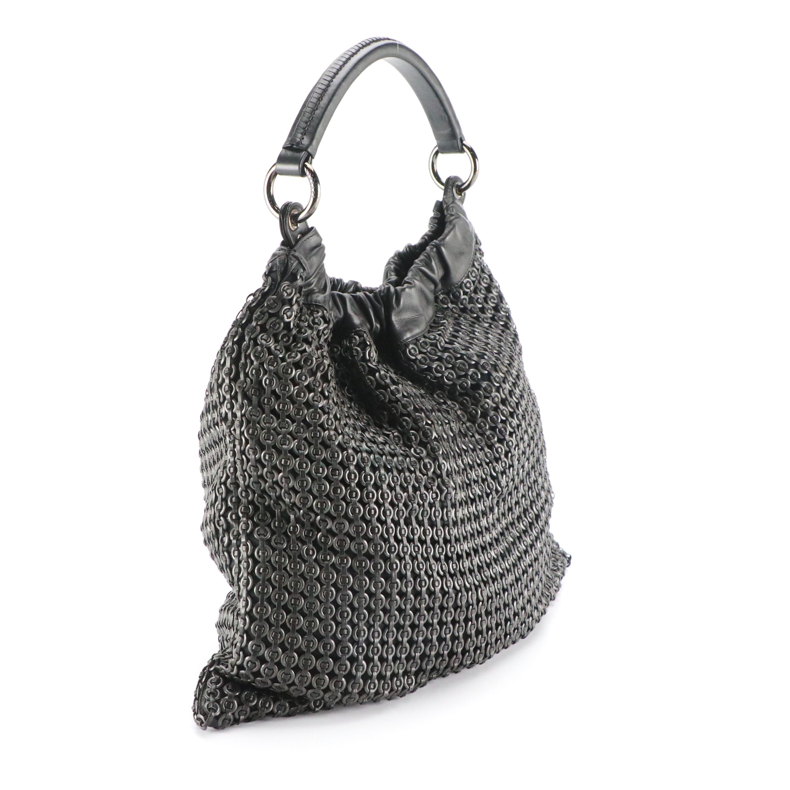 Gianni Versace Black Woven Nappa Leather and Grommet Tote Bag