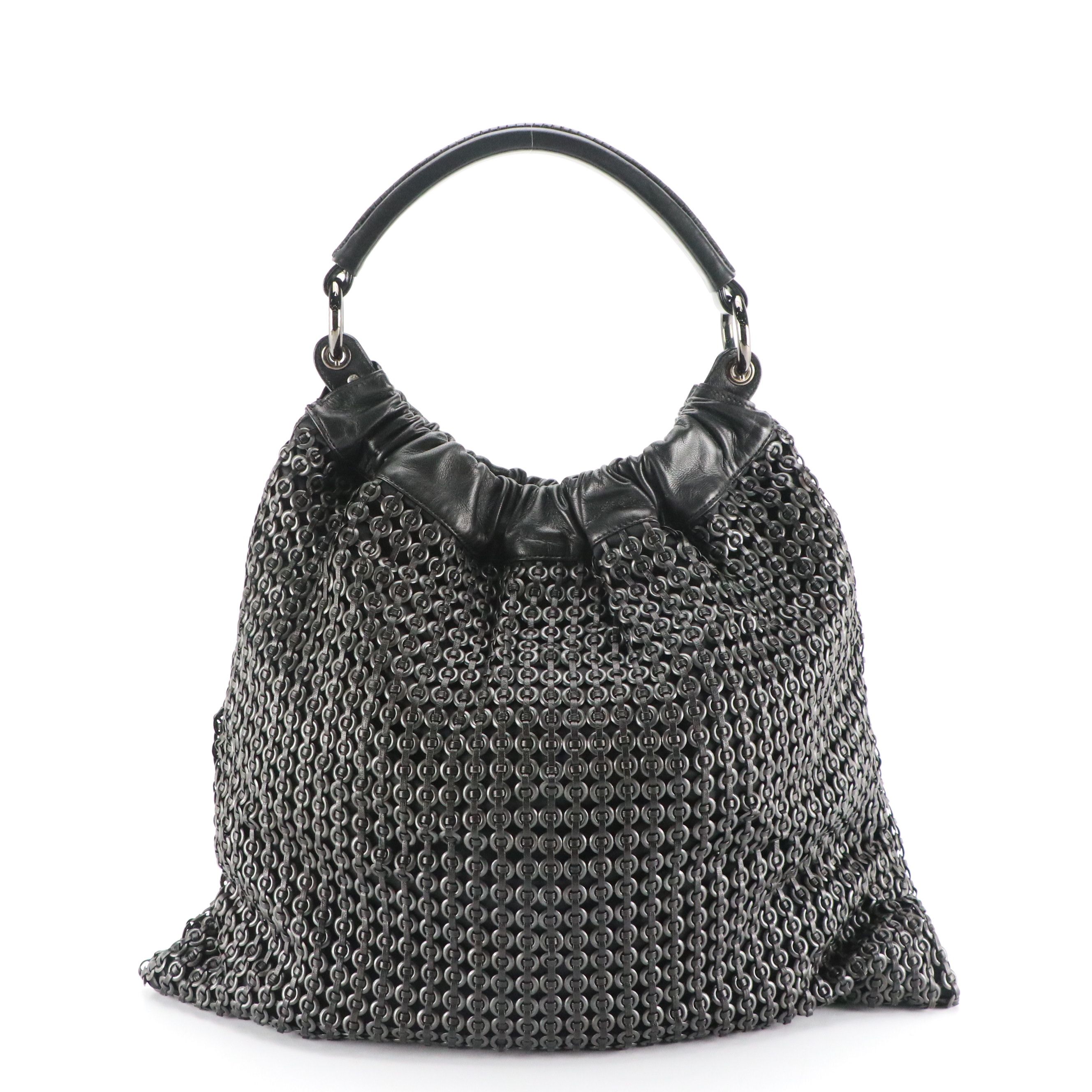 Gianni Versace Black Woven Nappa Leather and Grommet Tote Bag
