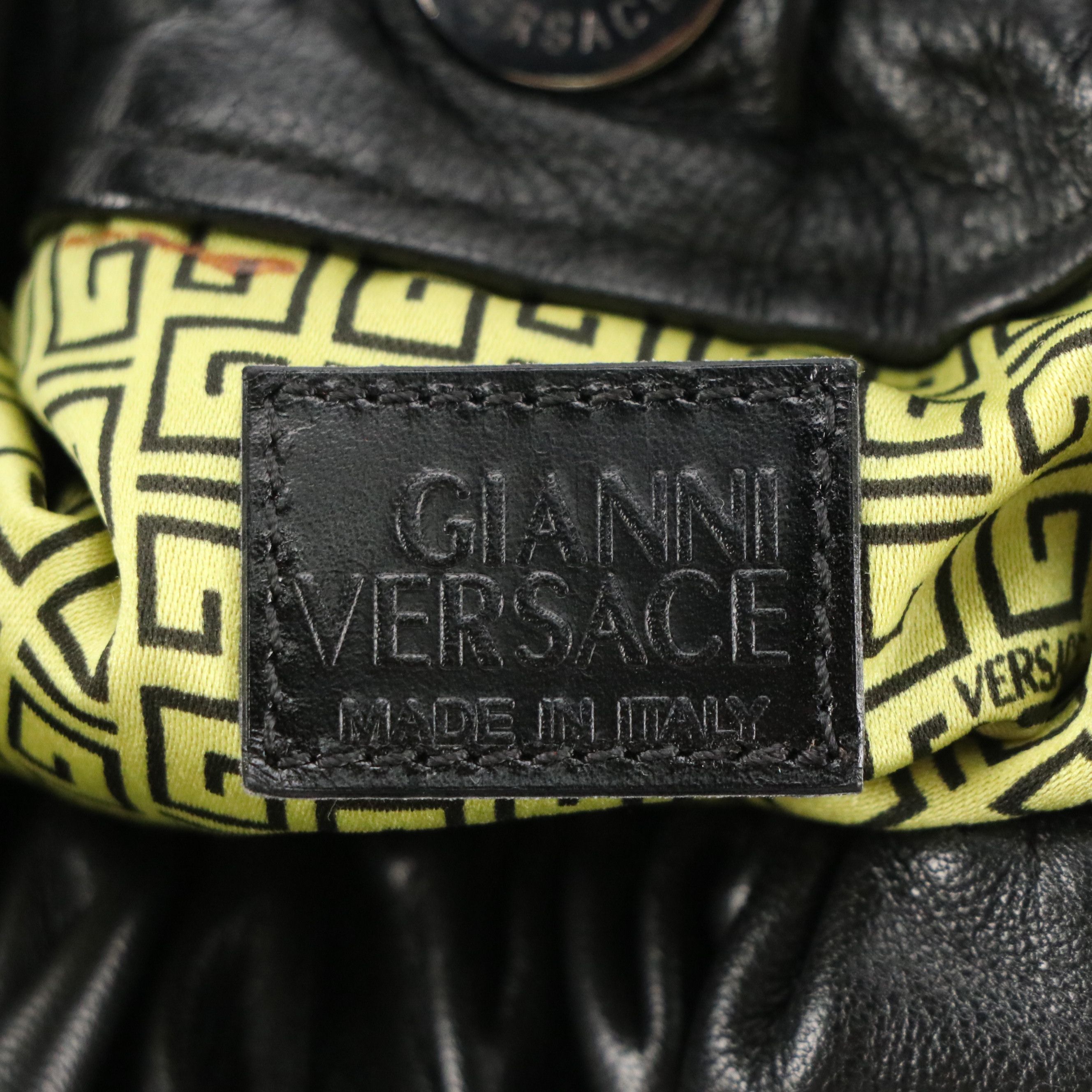 Gianni Versace Black Woven Nappa Leather and Grommet Tote Bag