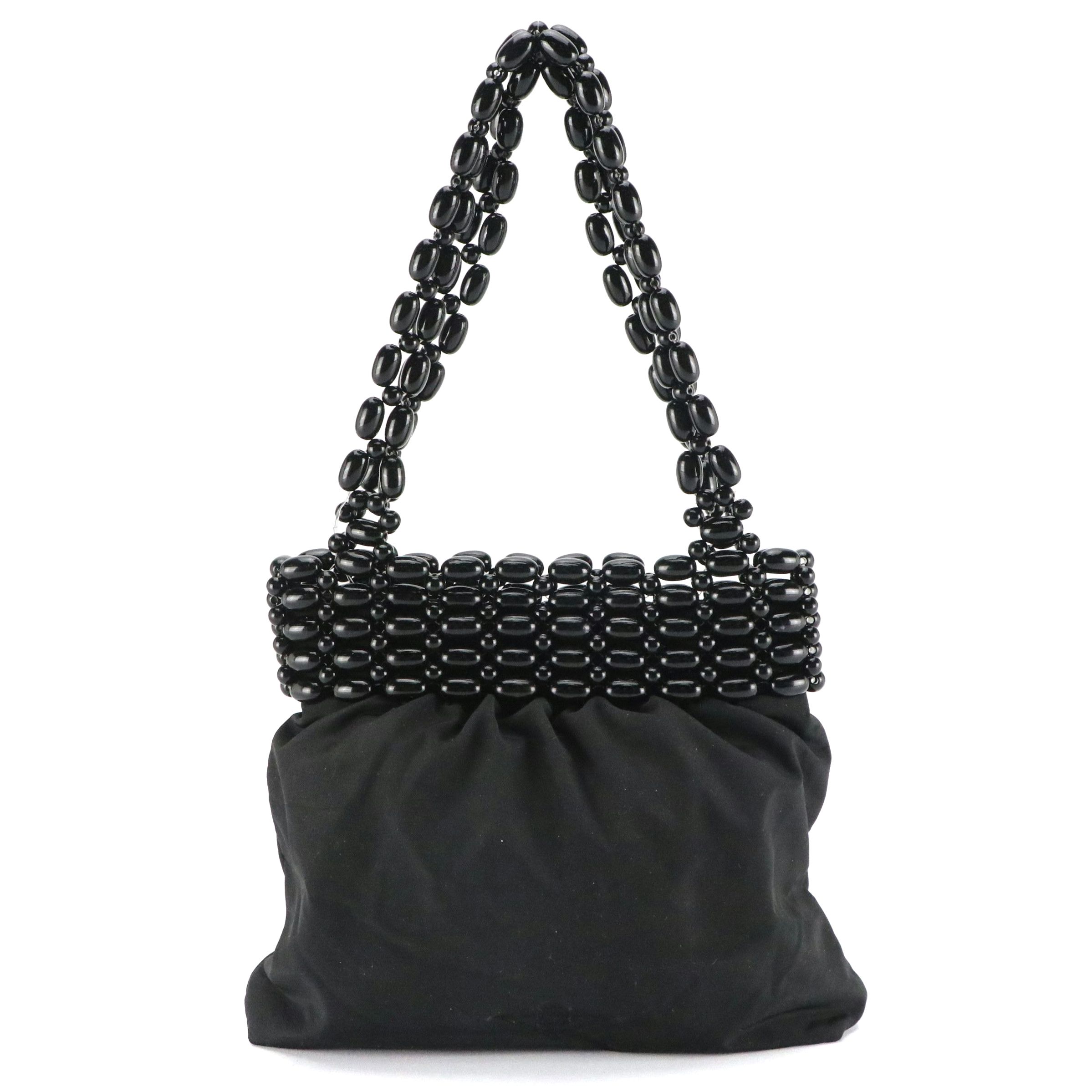 Bottega Veneta Black Beaded Bag with Embroidered Logo