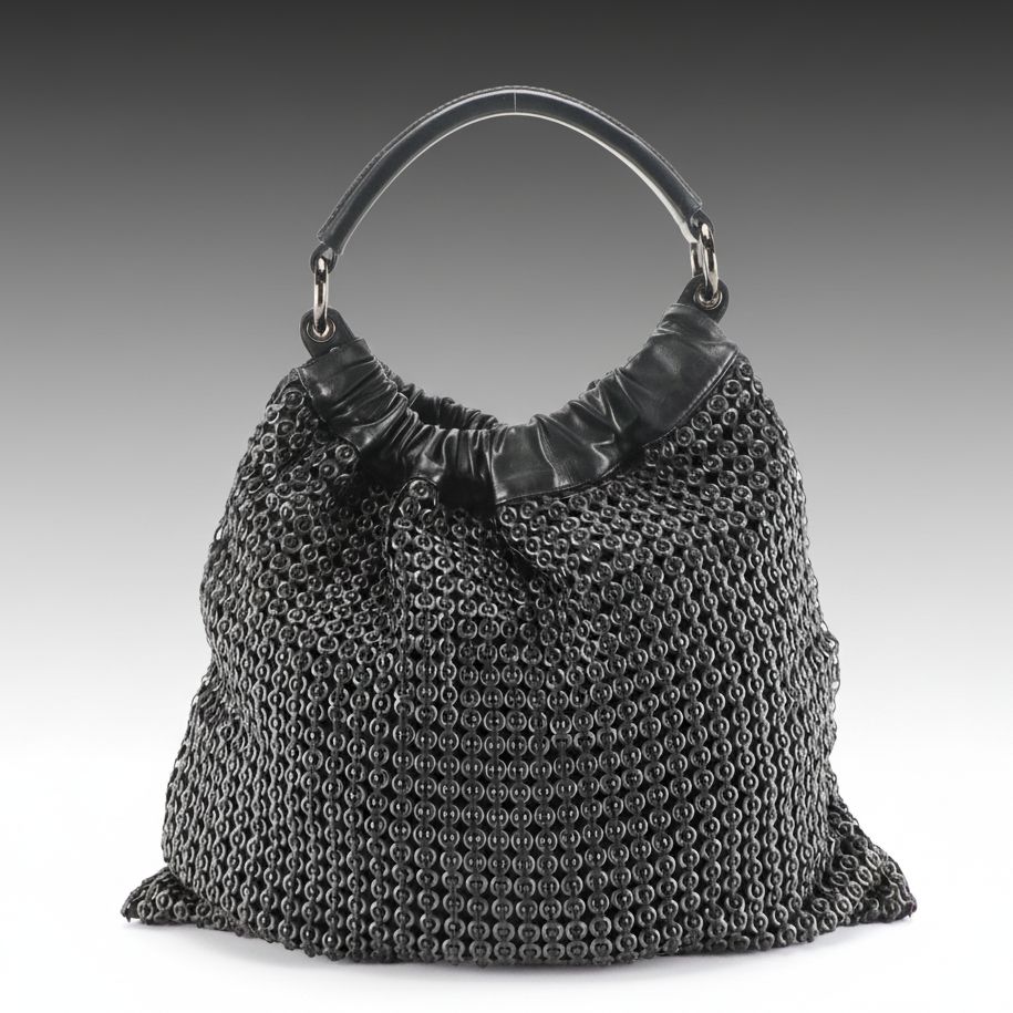 Gianni Versace Black Woven Nappa Leather and Grommet Tote Bag