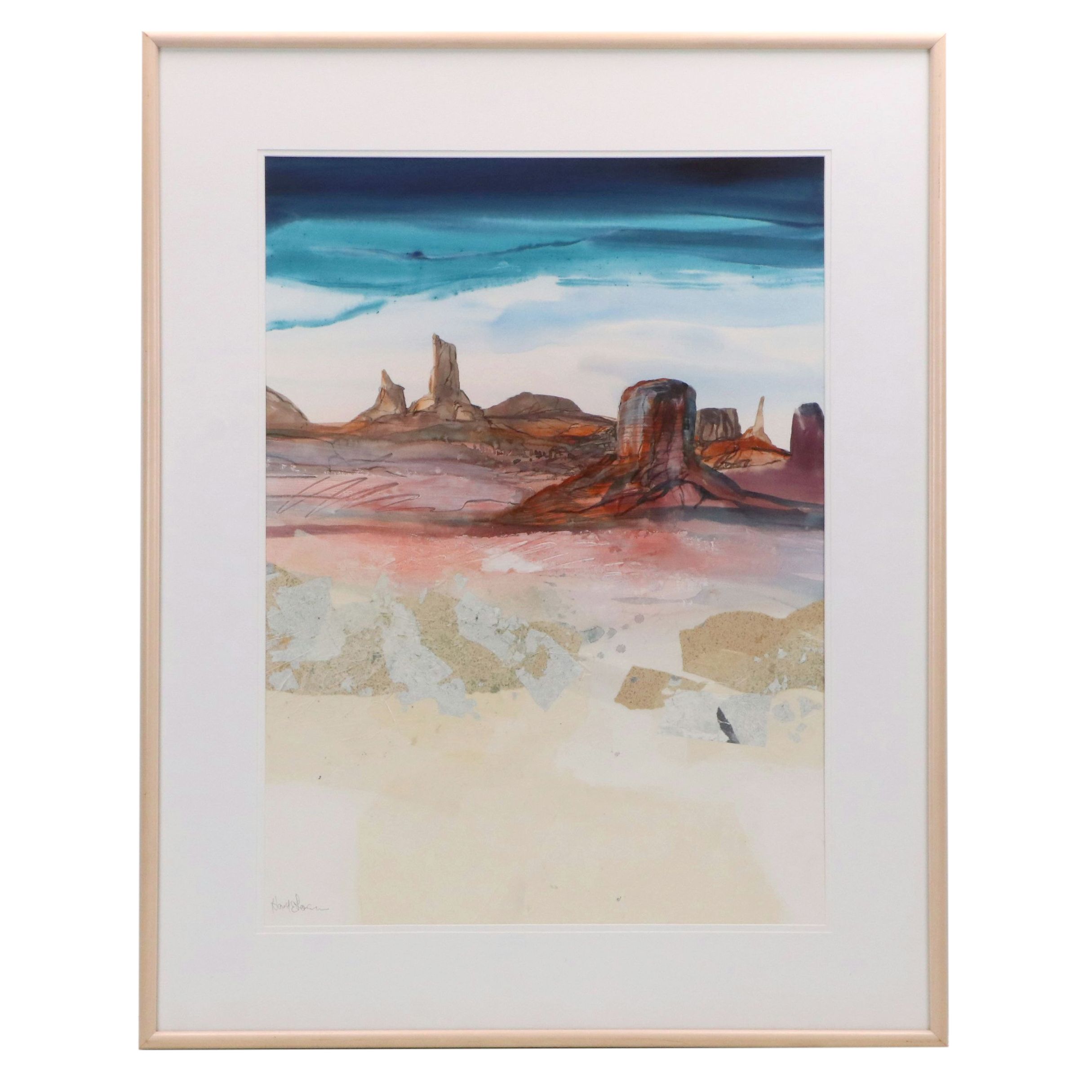 Harold E. Larsen Mixed Media Painting of Mesa Landscape, 20th C.