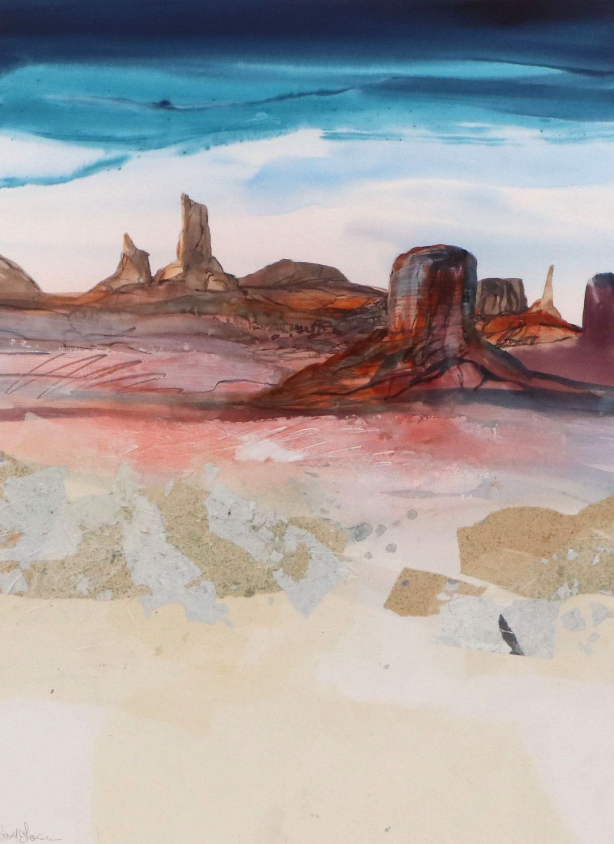 Harold E. Larsen Mixed Media Painting of Mesa Landscape, 20th C.