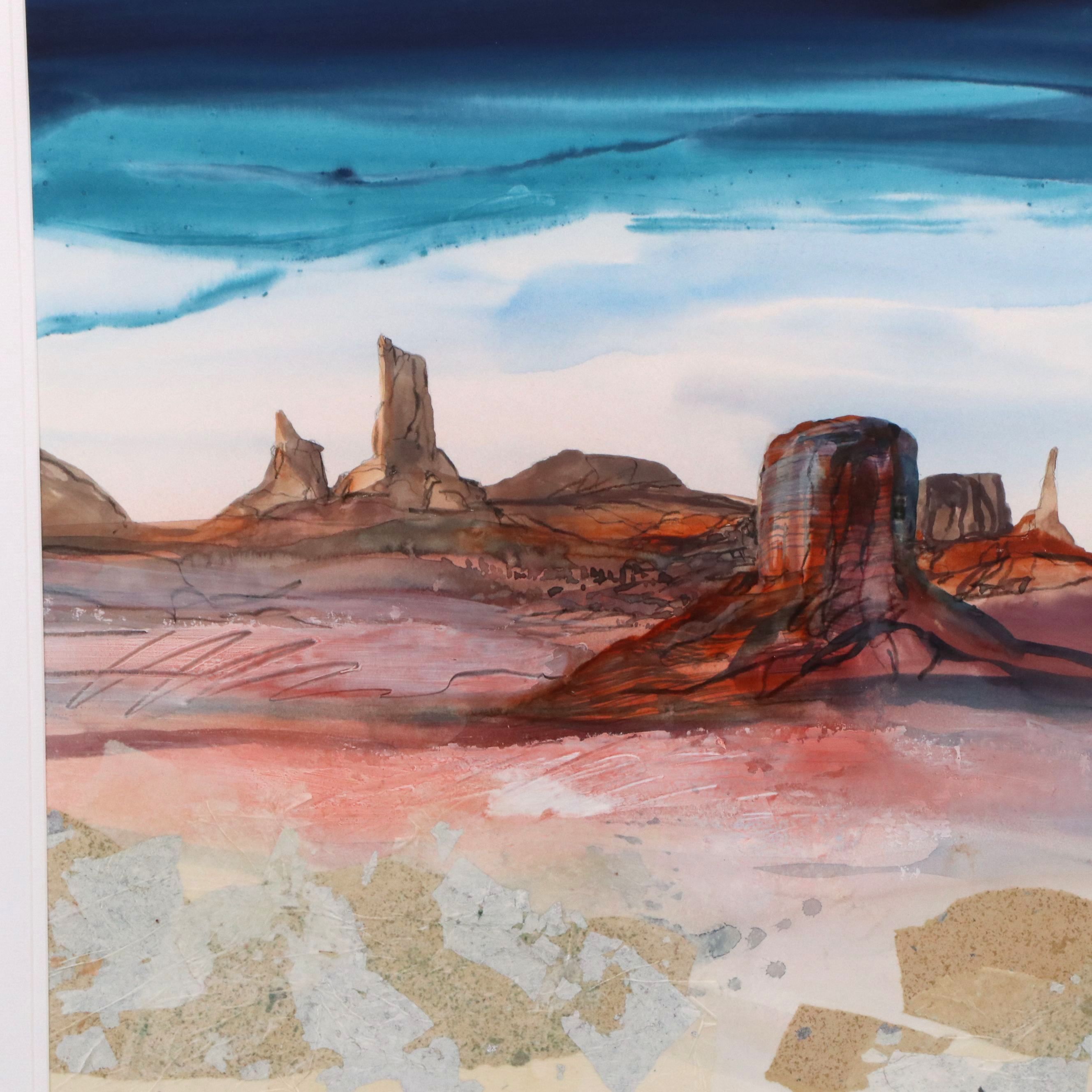 Harold E. Larsen Mixed Media Painting of Mesa Landscape, 20th C.