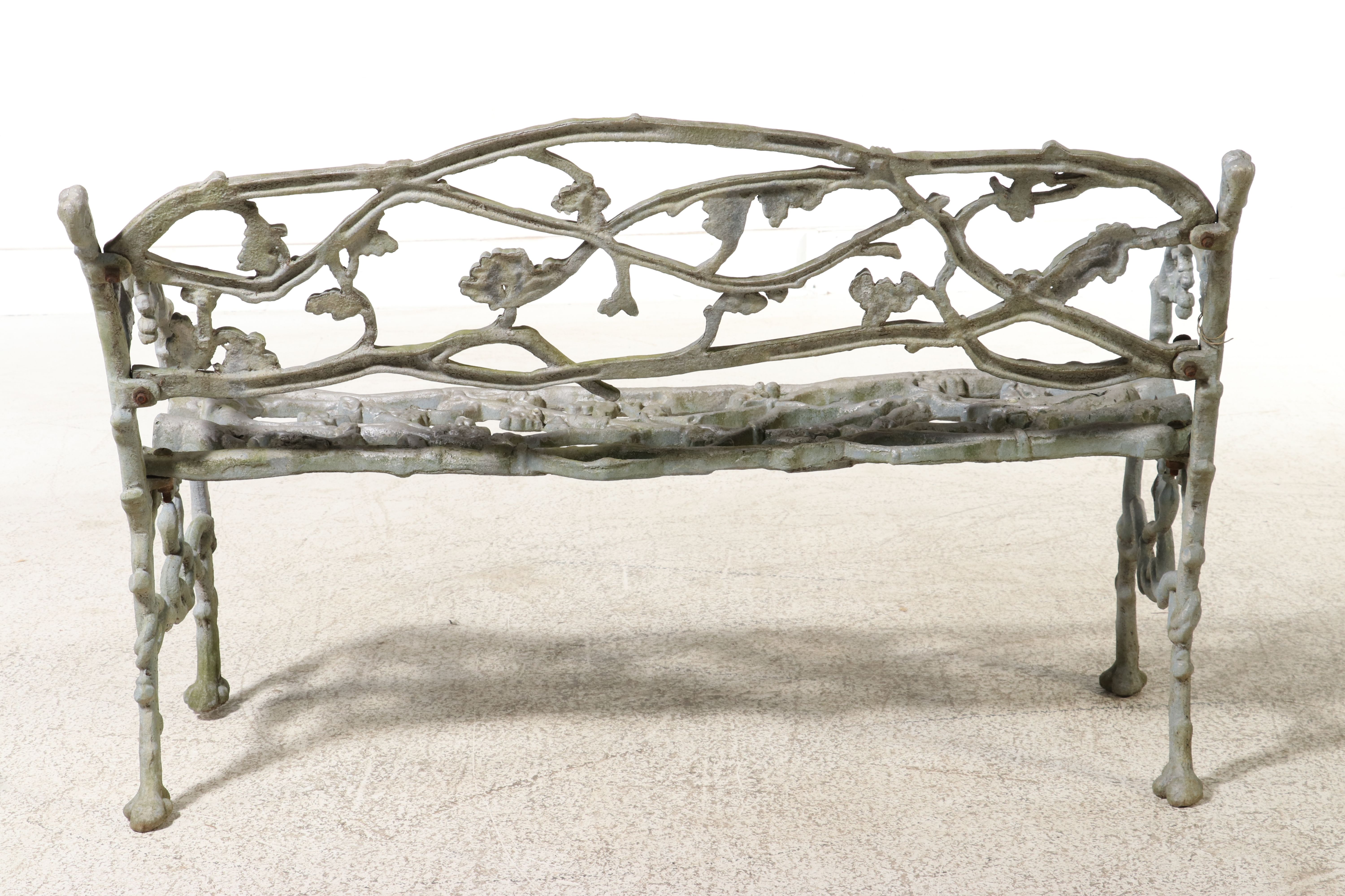 Art Nouveau Style Faux Bois Style Cast Metal Garden Bench, 20th Century
