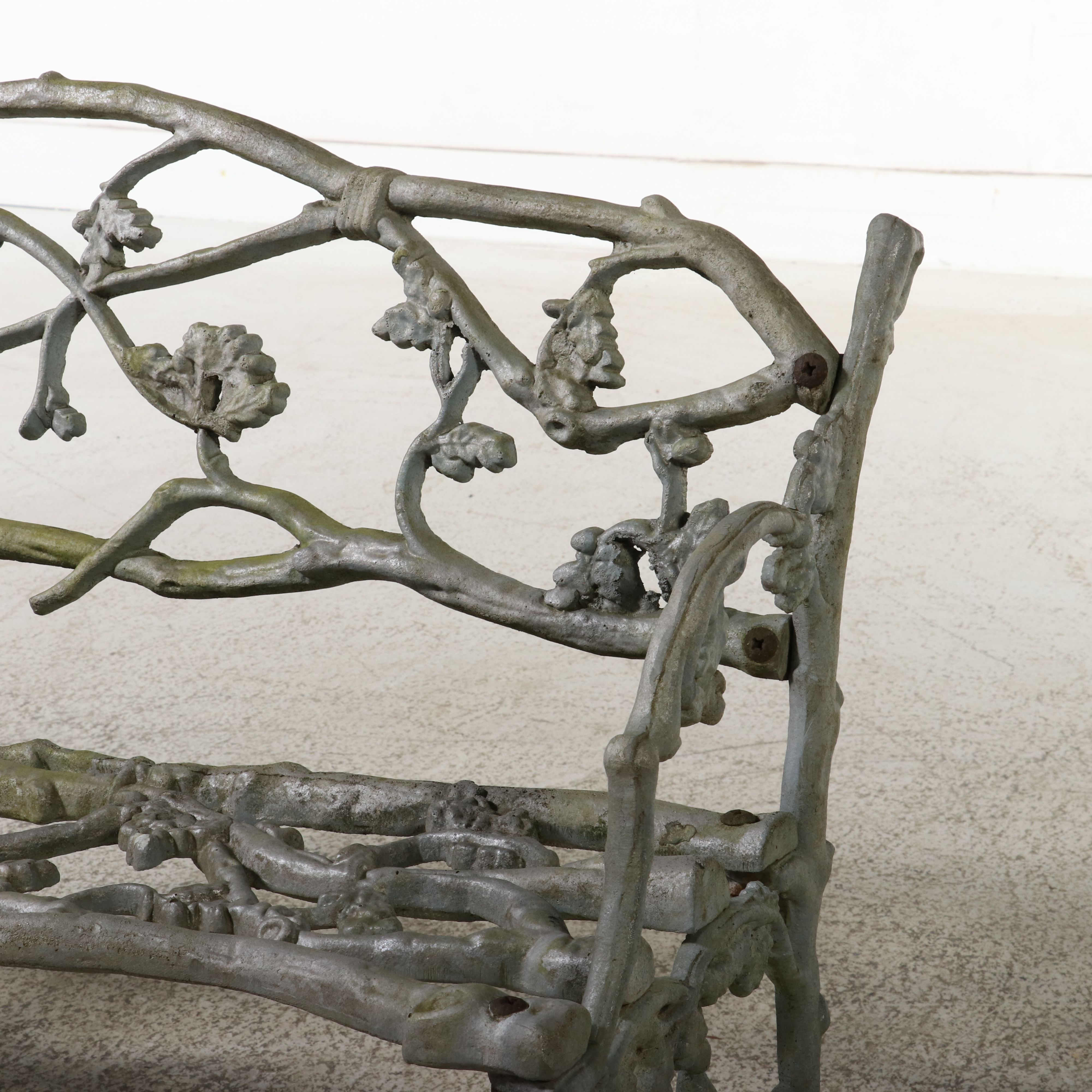 Art Nouveau Style Faux Bois Style Cast Metal Garden Bench, 20th Century