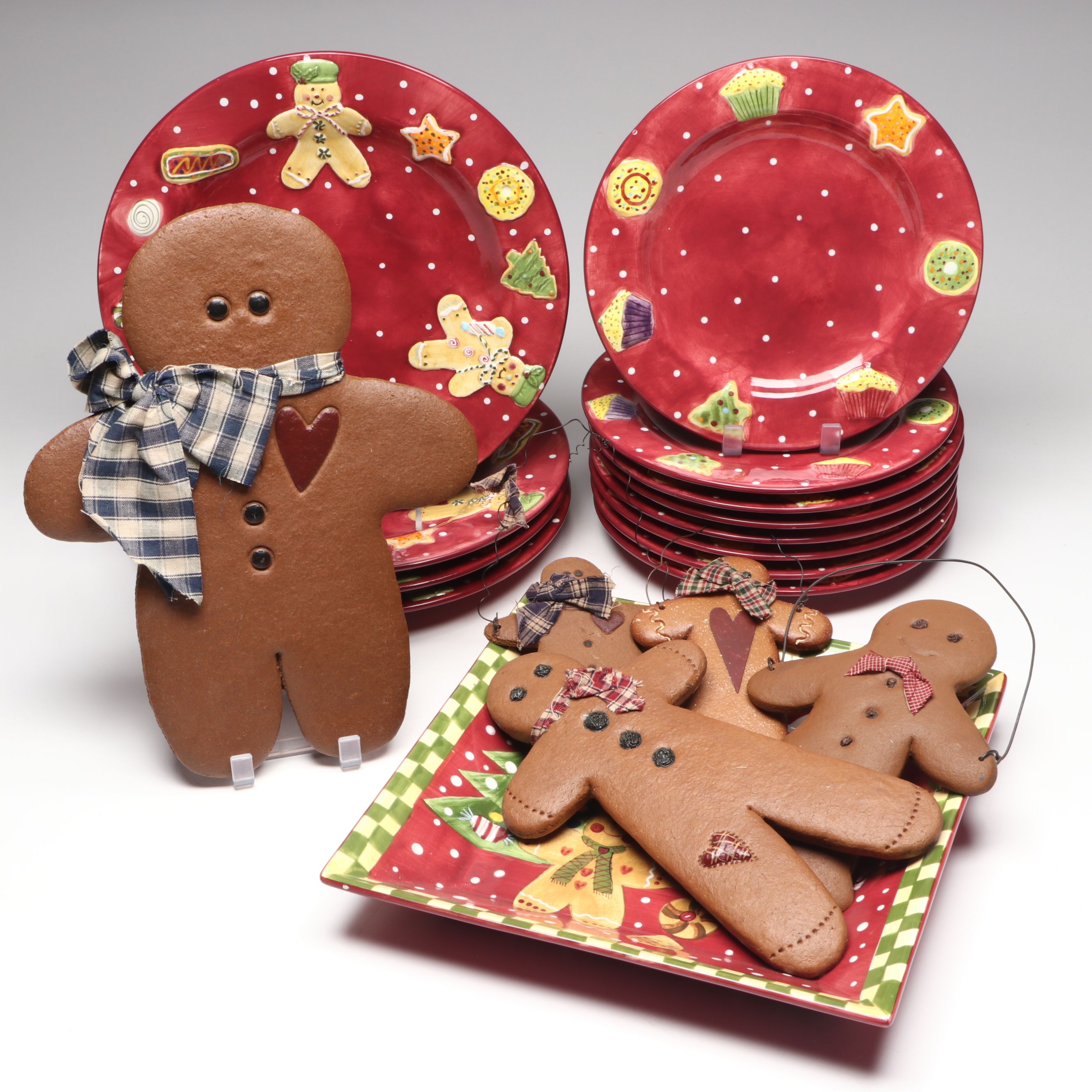 Laurie Gates "Christmas Treats" Dinnerware with Rustic Gingerbread Wall Hangings