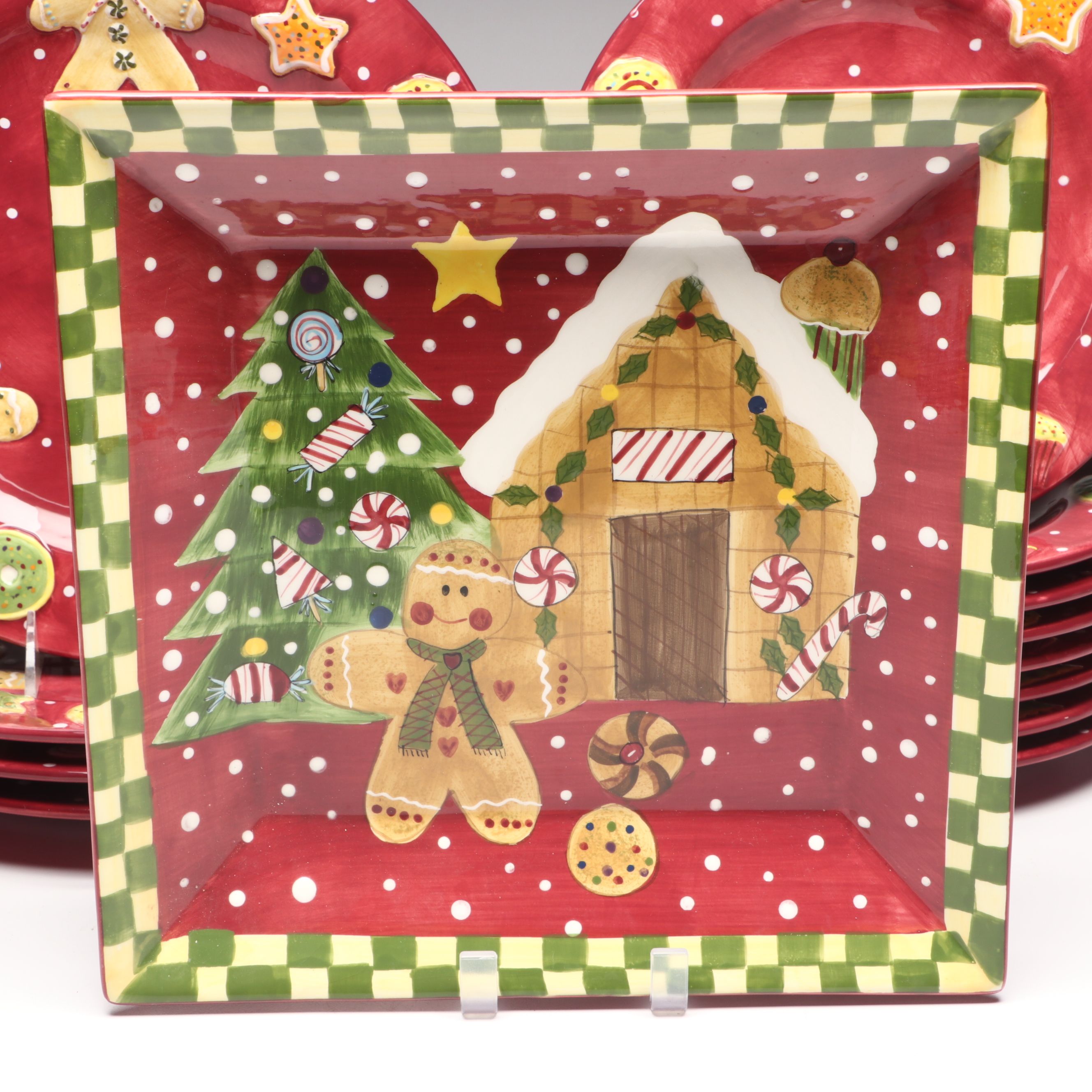 Laurie Gates "Christmas Treats" Dinnerware with Rustic Gingerbread Wall Hangings