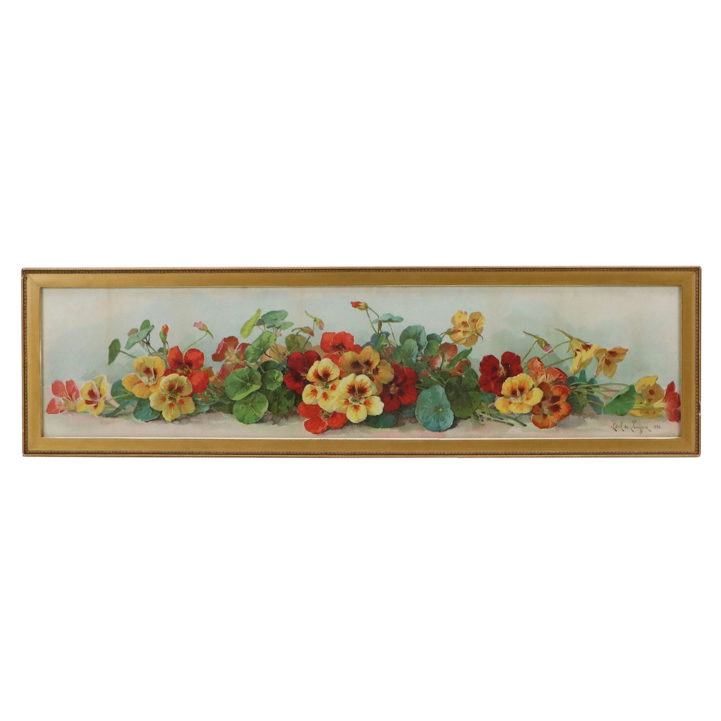 After Paul de Longpré Floral Chromolithograph of Nasturtiums