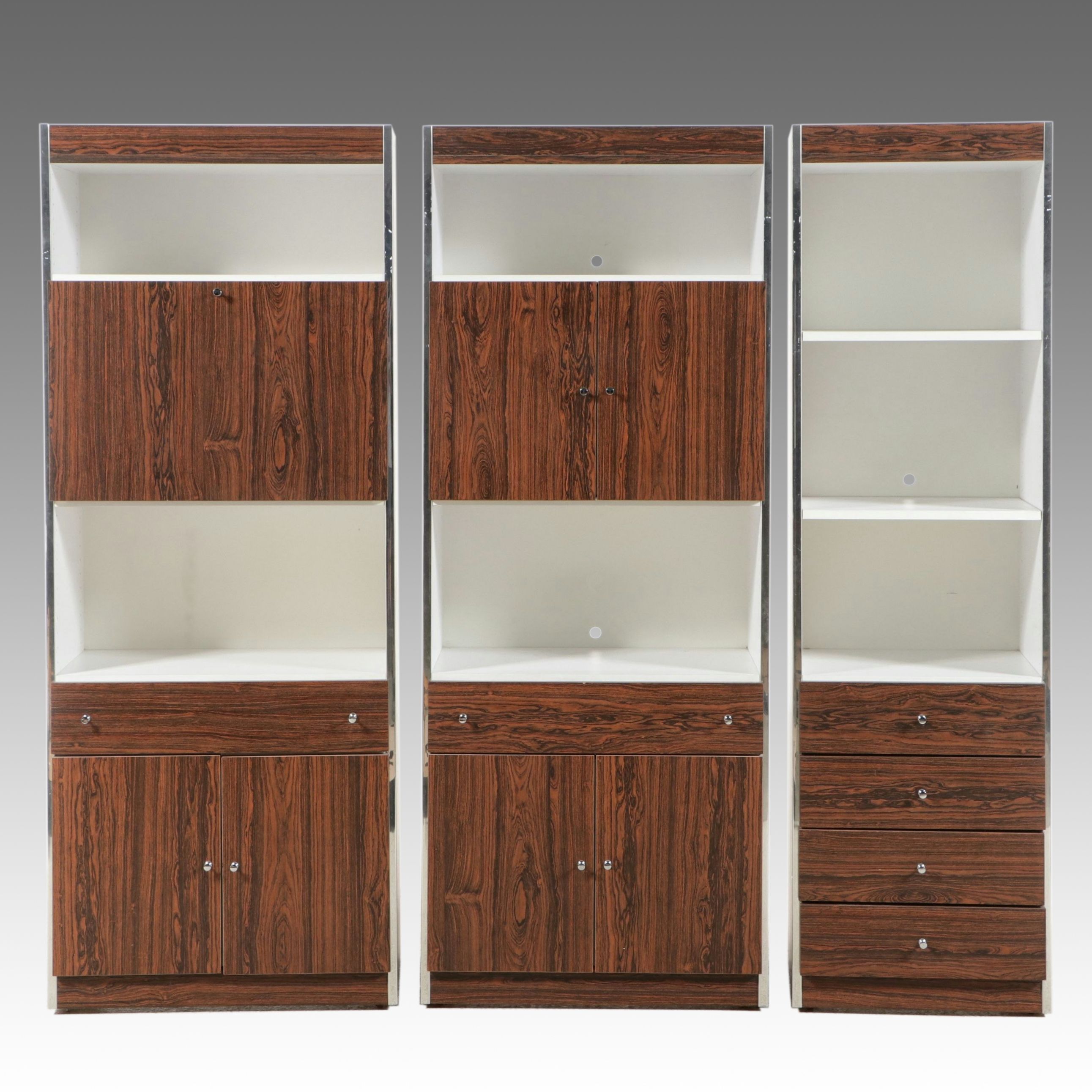 Hal Lipstein's Design Forum Three-Piece Rosewood Laminate and Chrome Wall Unit
