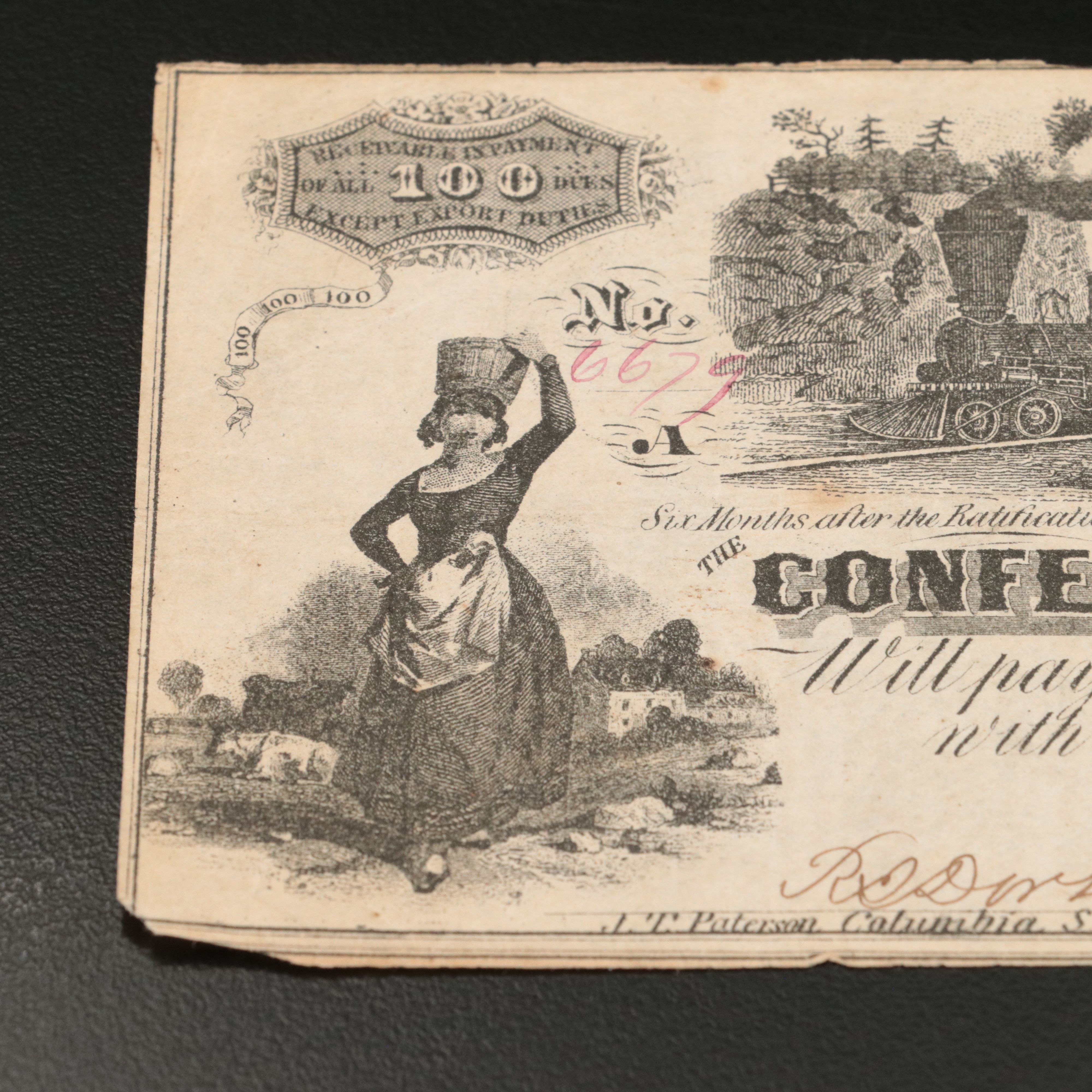1862 $100 Confederate States of America Obsolete Currency Note