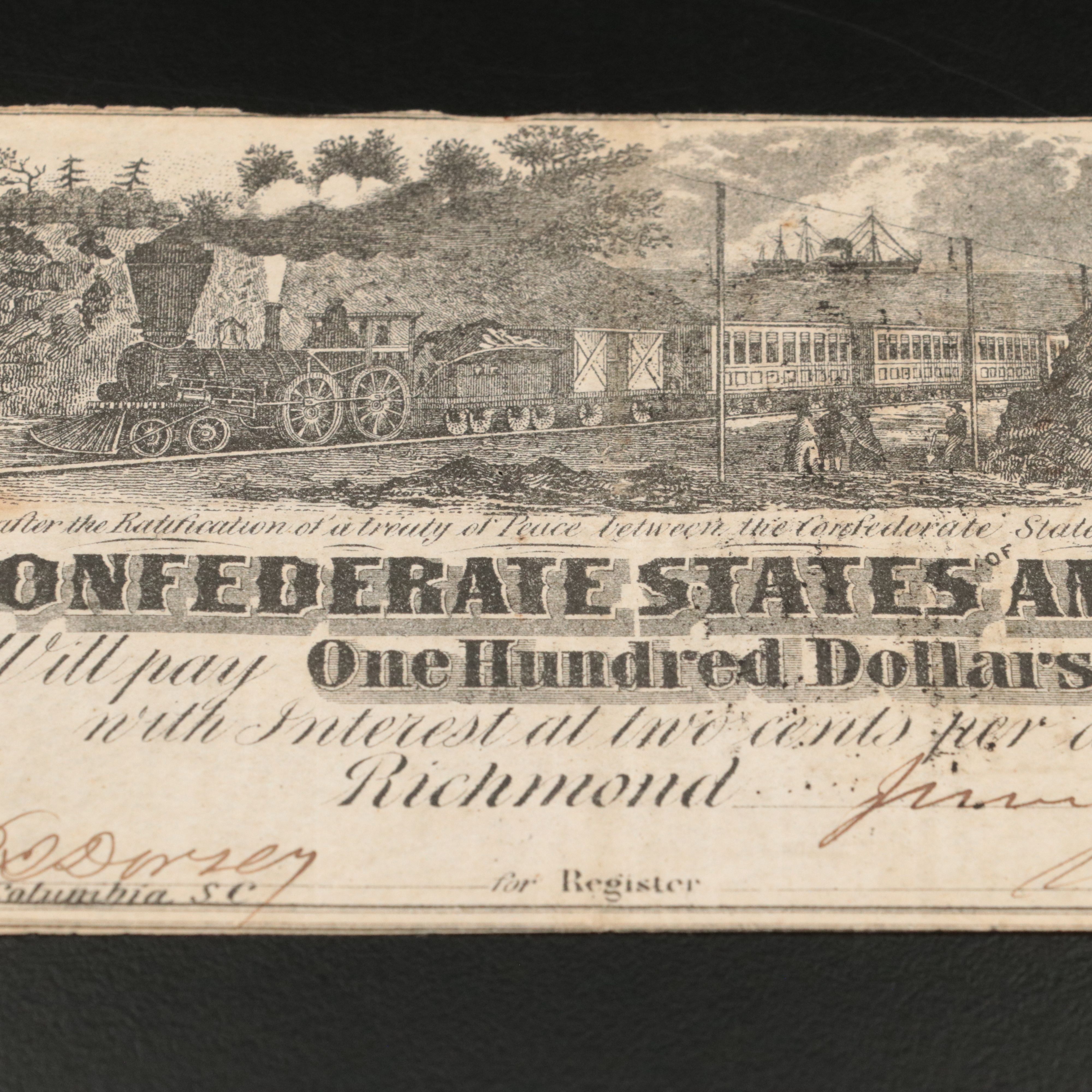 1862 $100 Confederate States of America Obsolete Currency Note