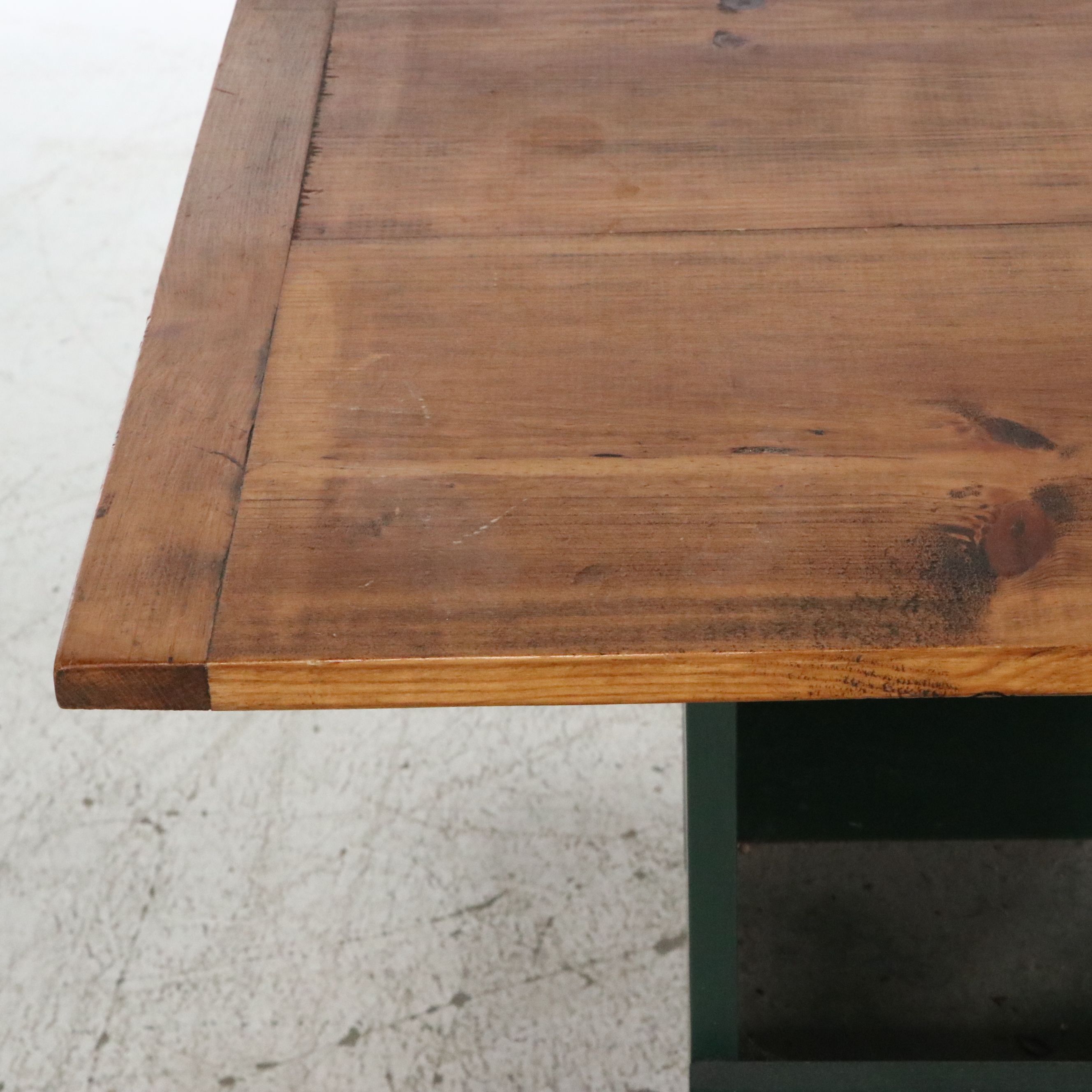 American Primitive Painted Pine Trestle Base Utility Table, 20th Century