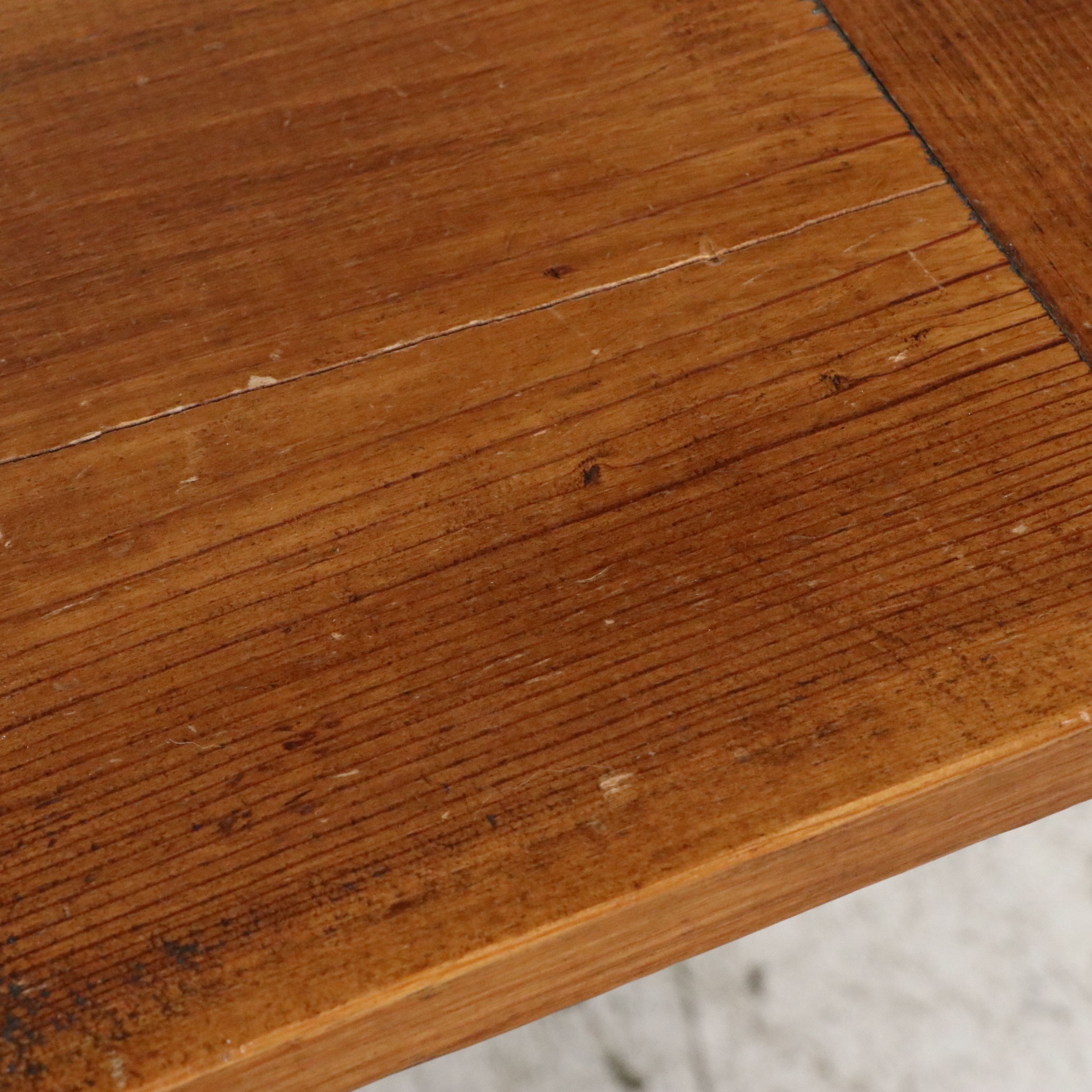 American Primitive Painted Pine Trestle Base Utility Table, 20th Century