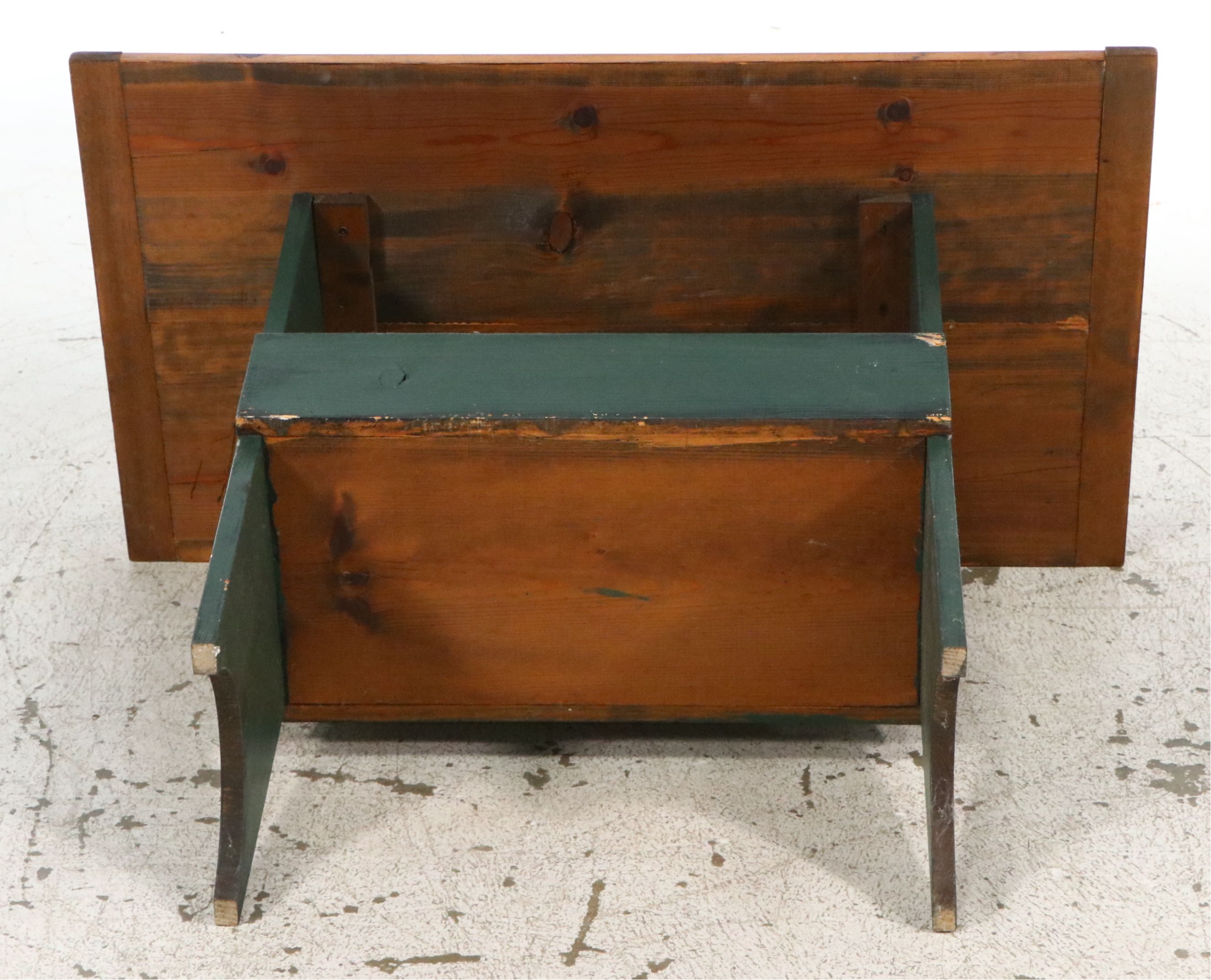 American Primitive Painted Pine Trestle Base Utility Table, 20th Century