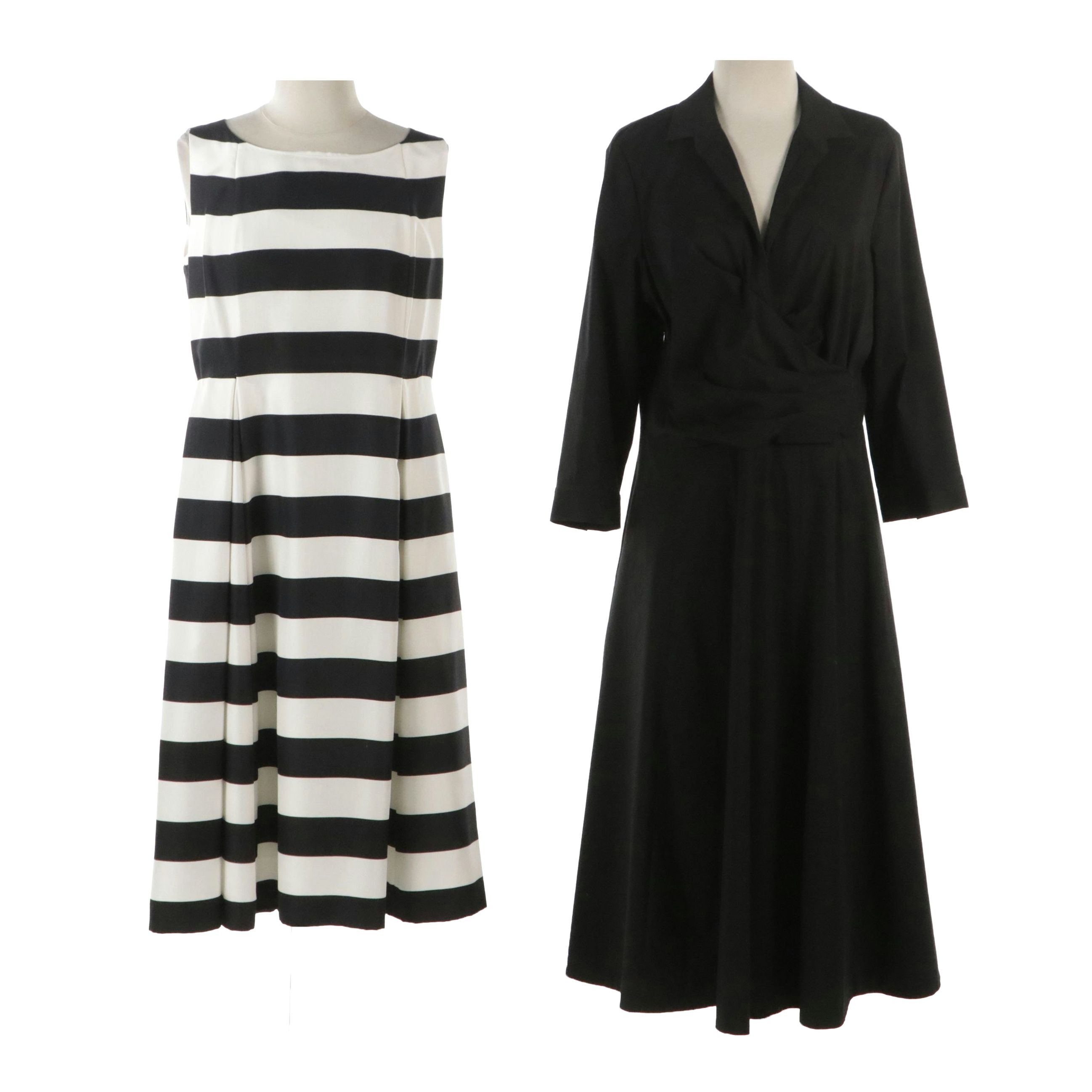 Lafayette 148 New York Striped Silk Sleeveless Dress and Black Dress with Tags