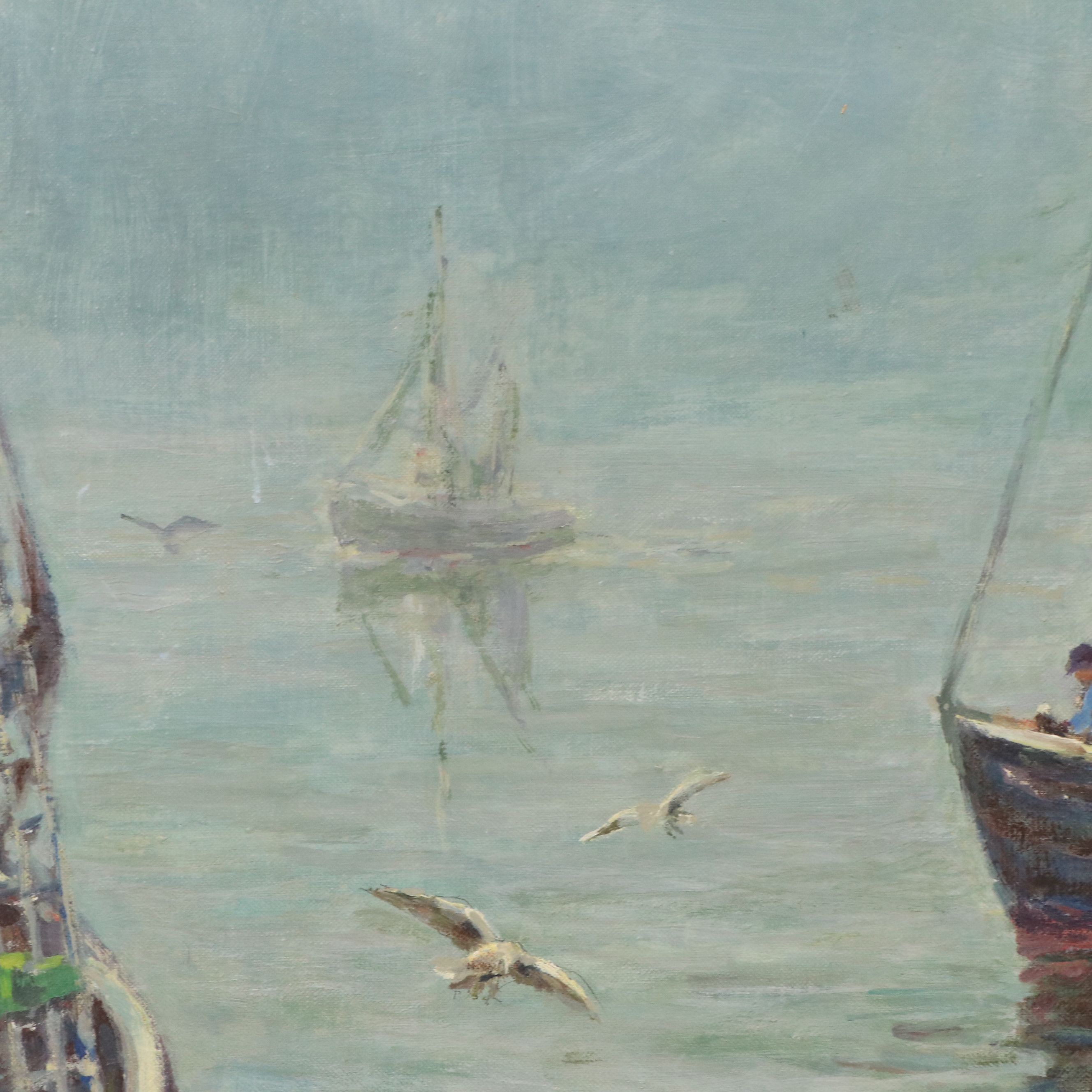 William Alan Couper Oil Painting "Early Morning Fog, Gloucester Harbor"