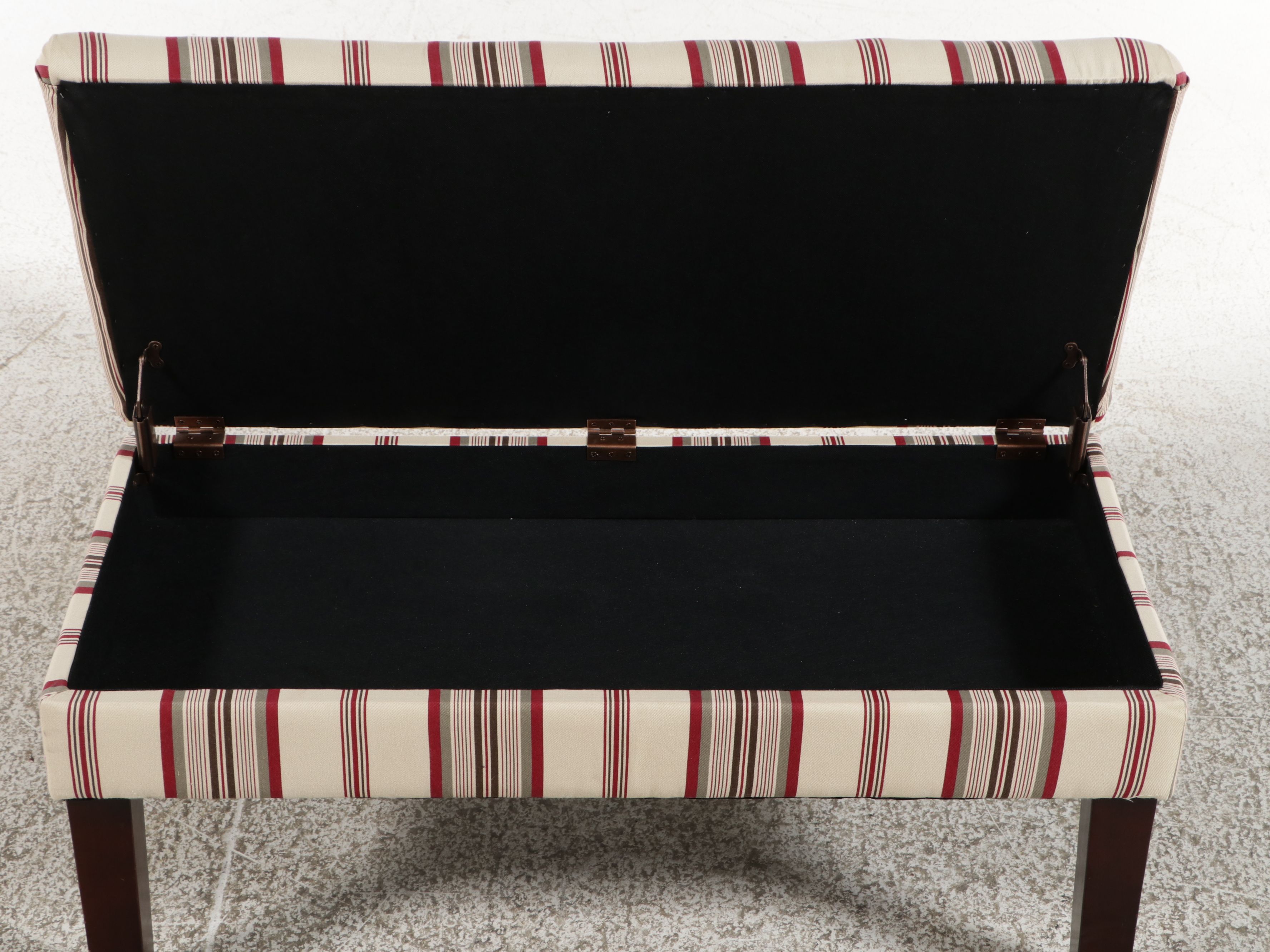 Striped Upholstered Storage Bench, 21st Century