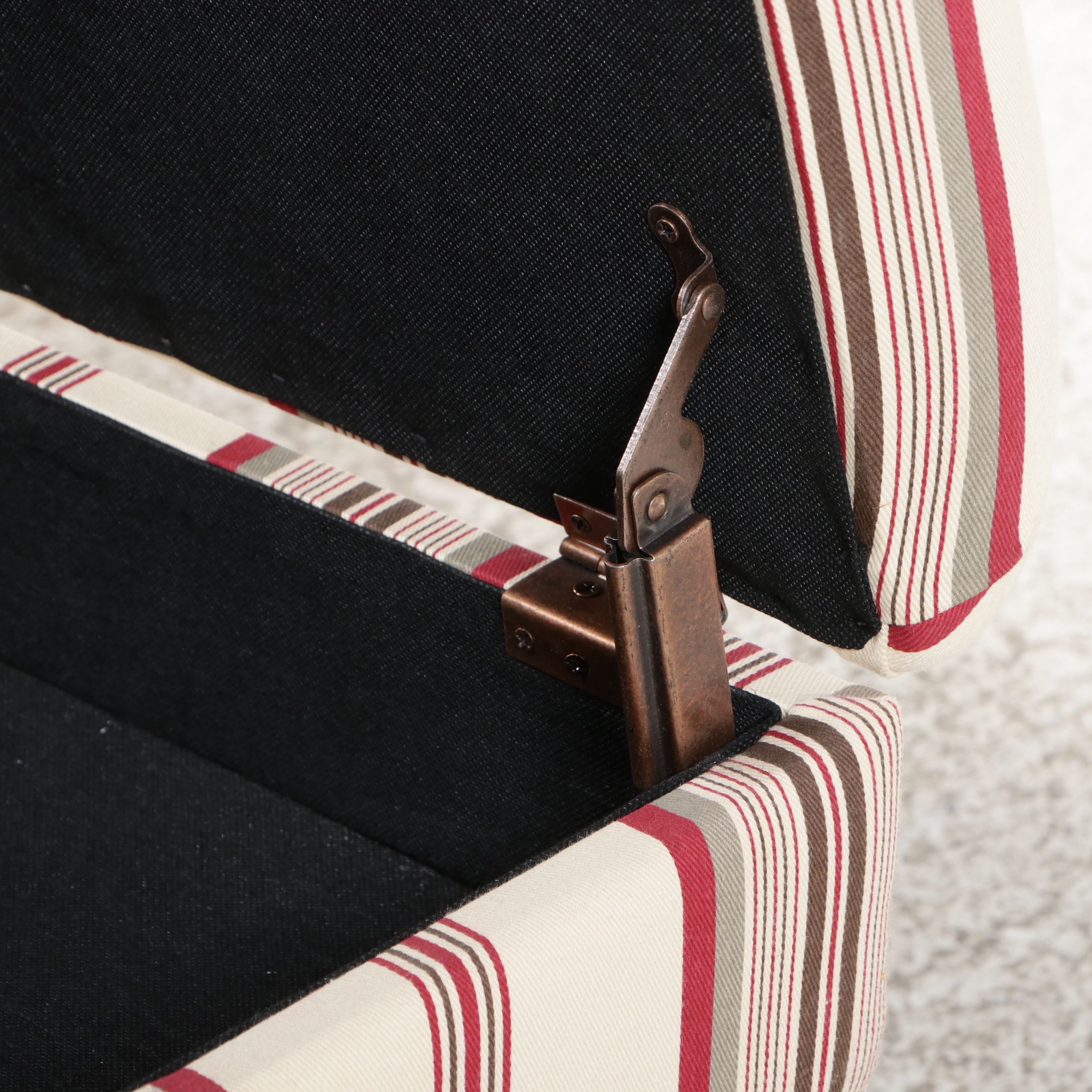 Striped Upholstered Storage Bench, 21st Century
