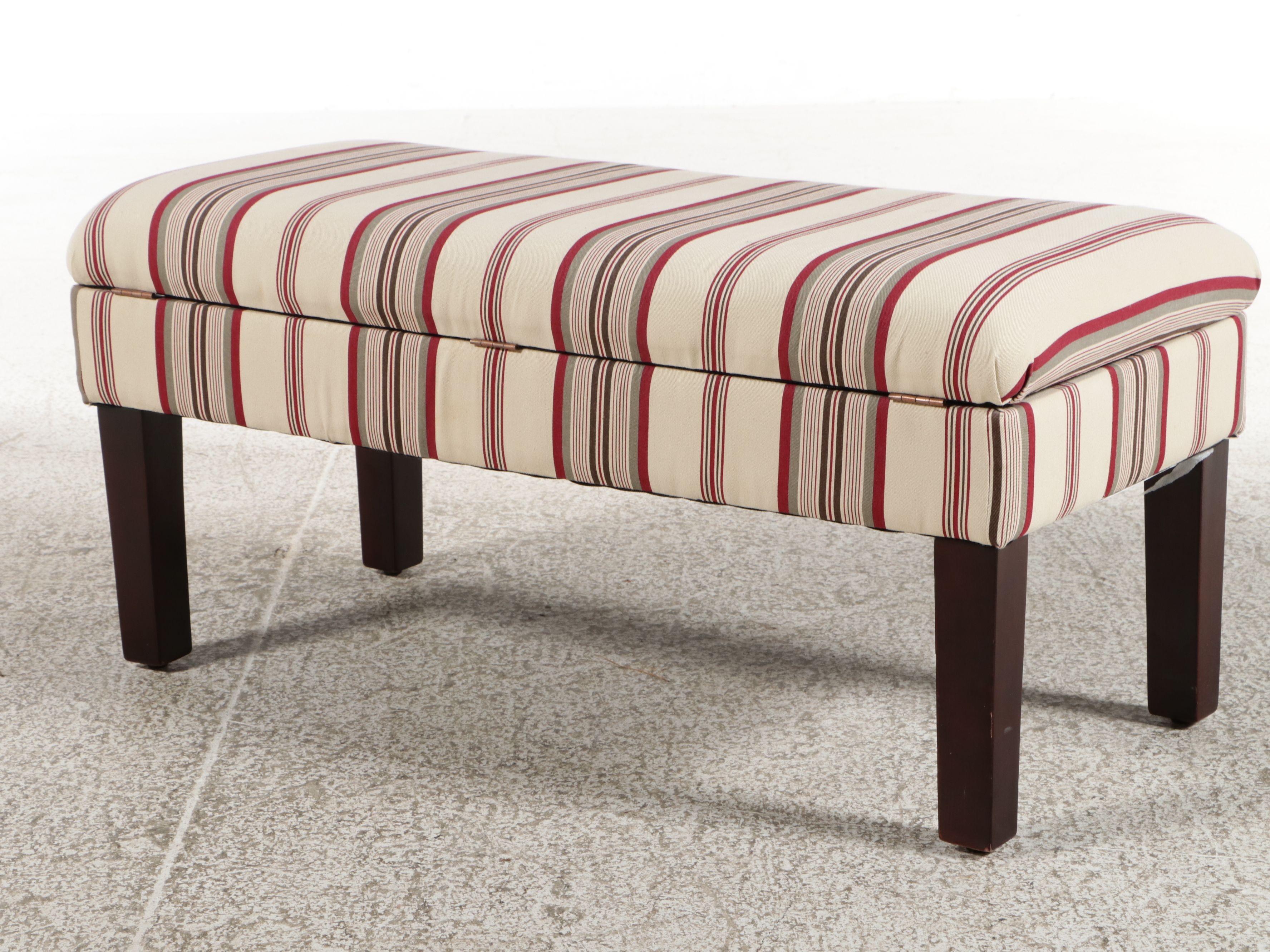 Striped Upholstered Storage Bench, 21st Century