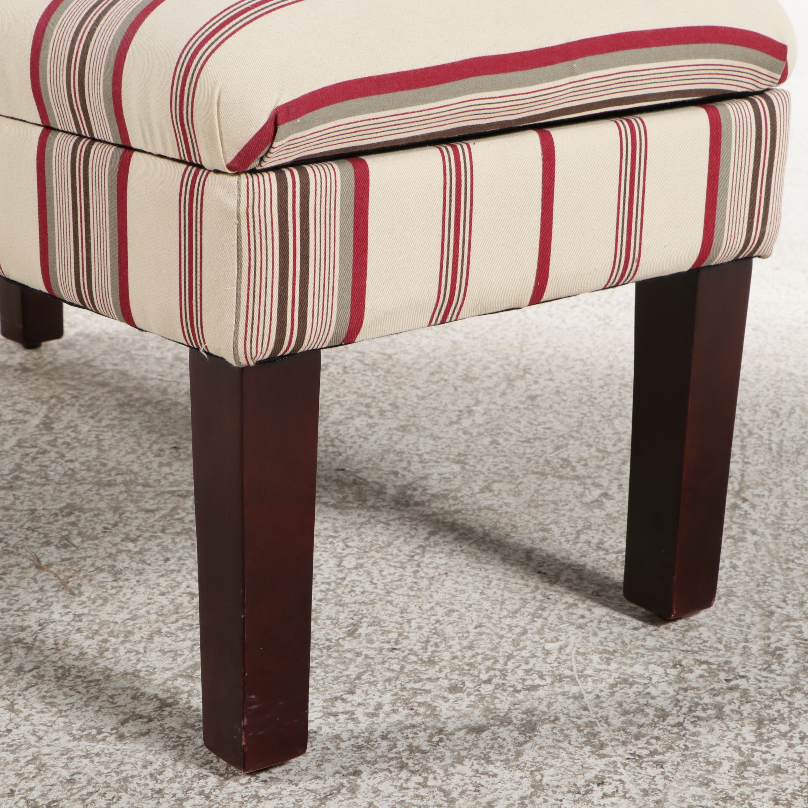 Striped Upholstered Storage Bench, 21st Century