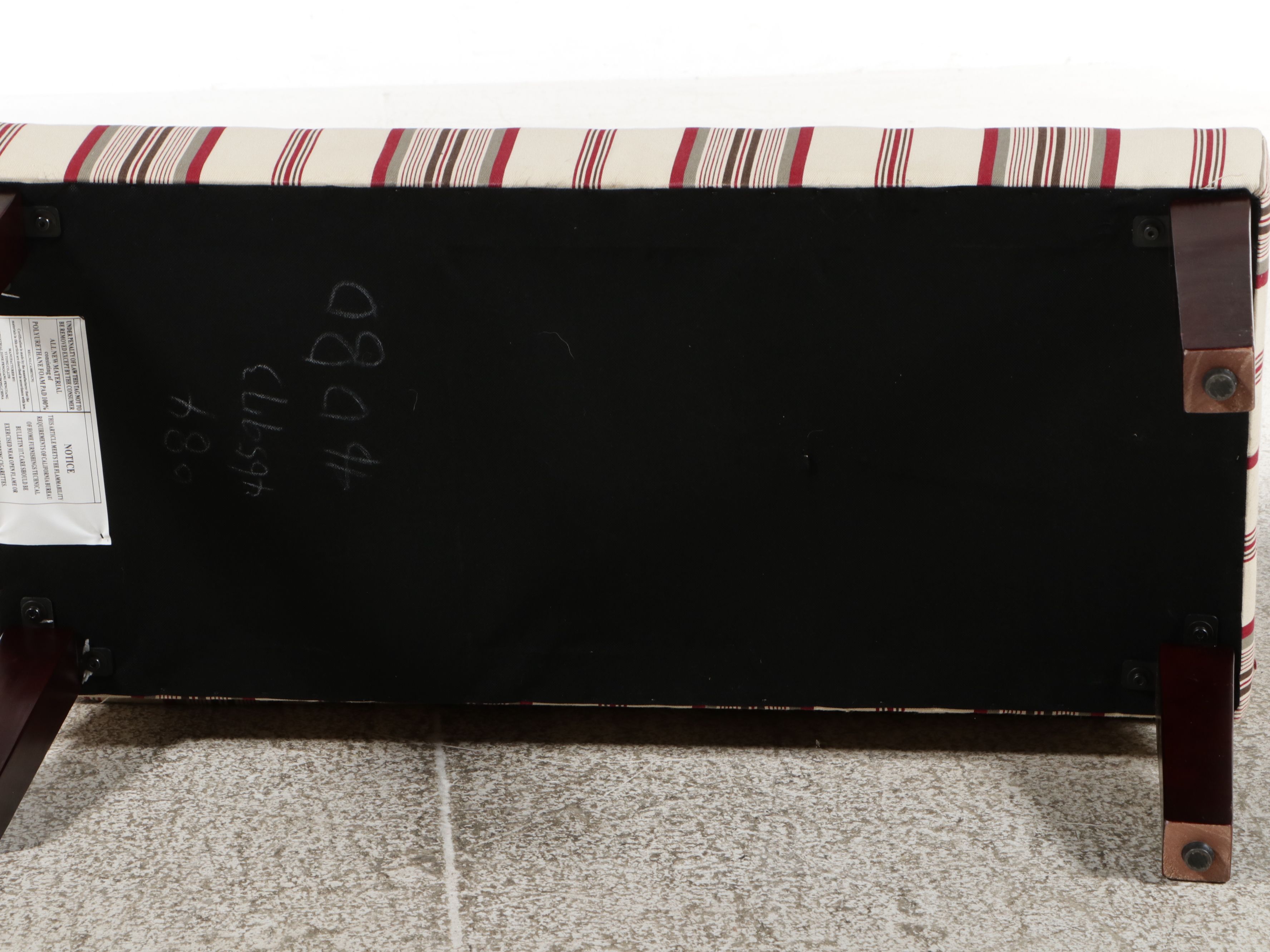 Striped Upholstered Storage Bench, 21st Century