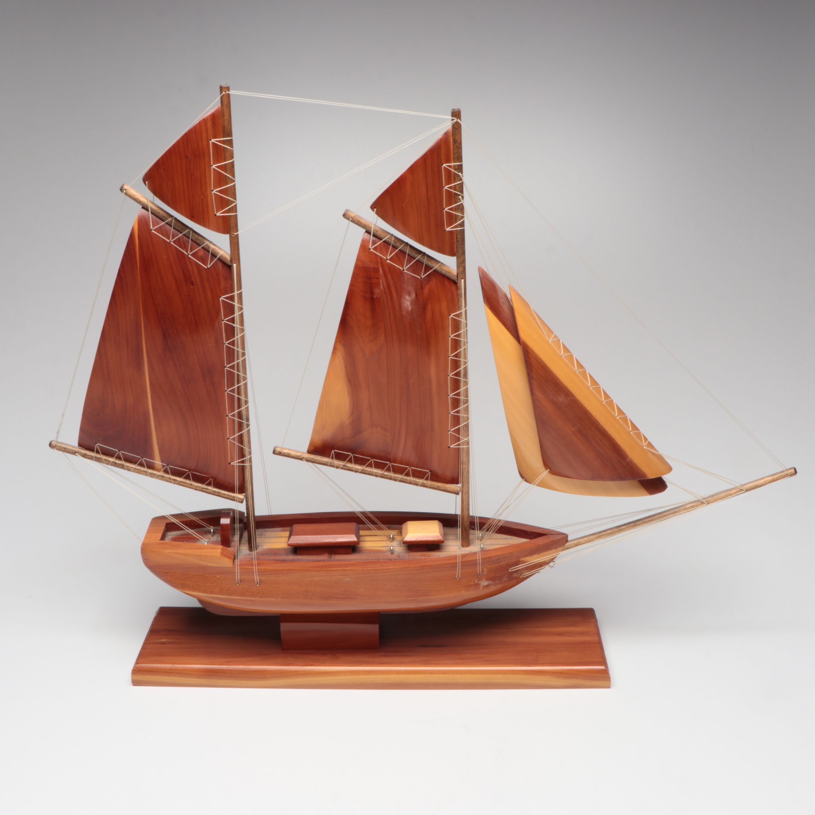 Handcrafted Wood Schooner Sailboat and Metal Viking Boats