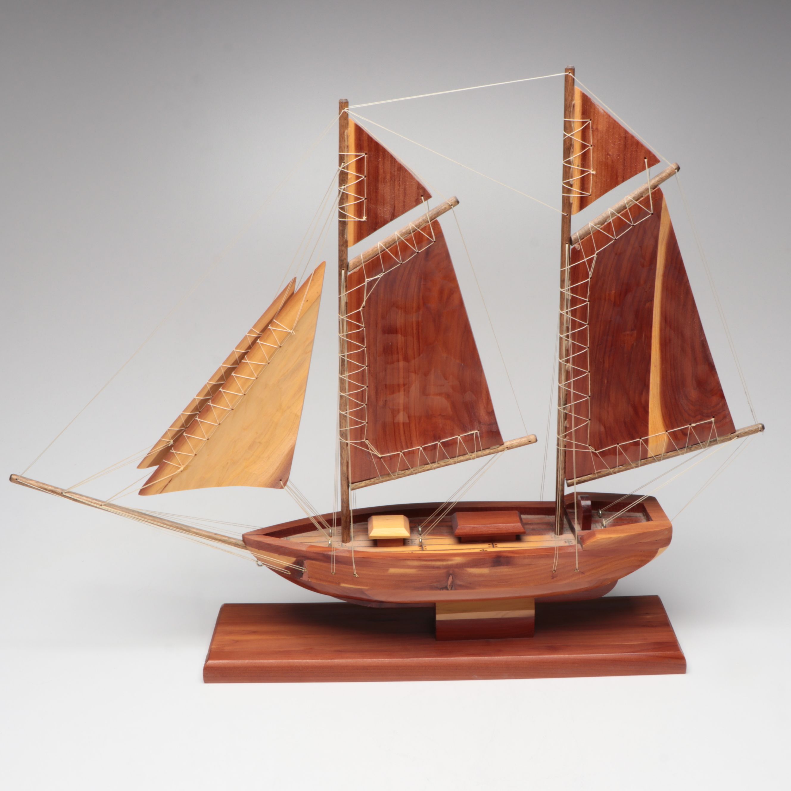 Handcrafted Wood Schooner Sailboat and Metal Viking Boats