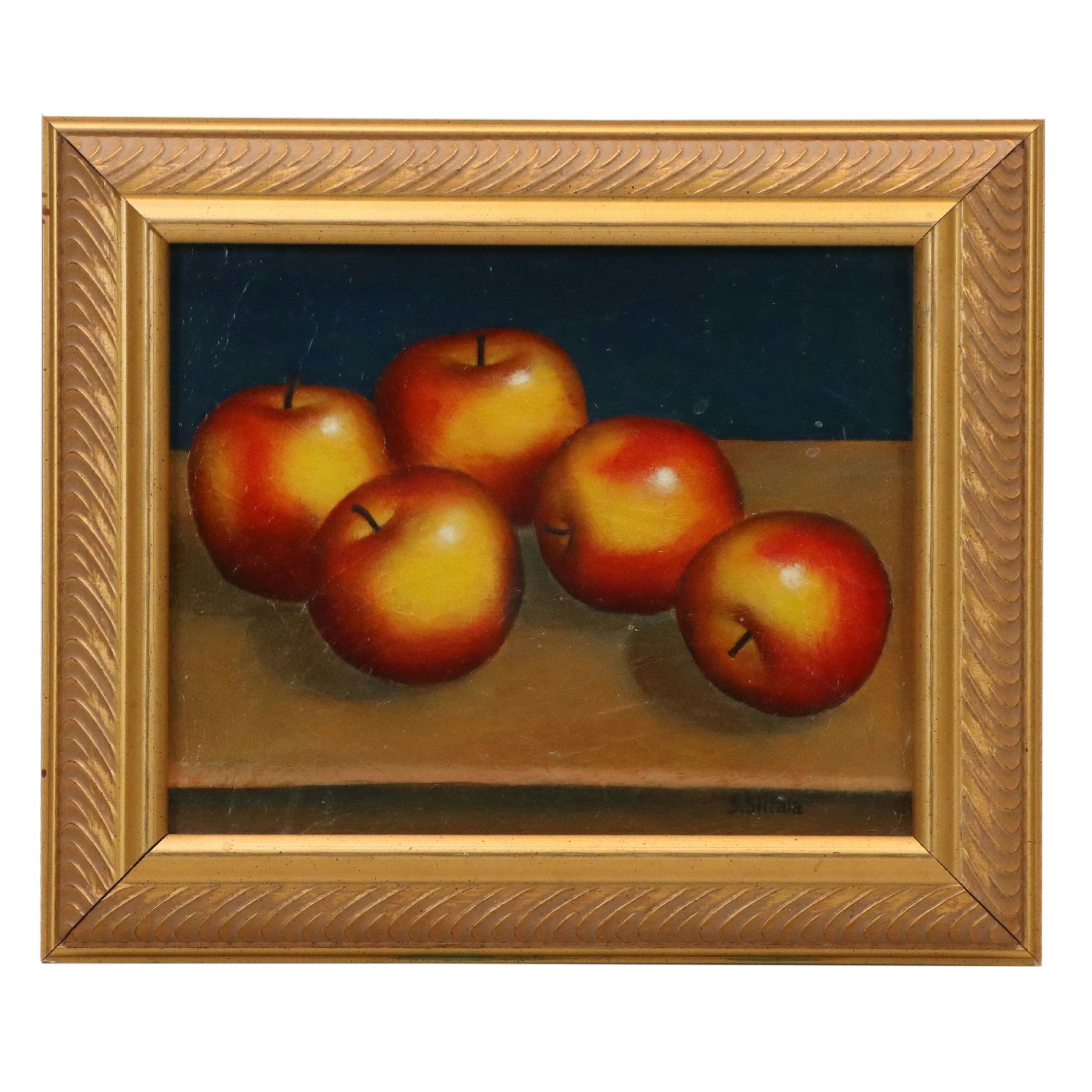 Sarah Siltala Still Life Oil Painting of Scatttered Apples