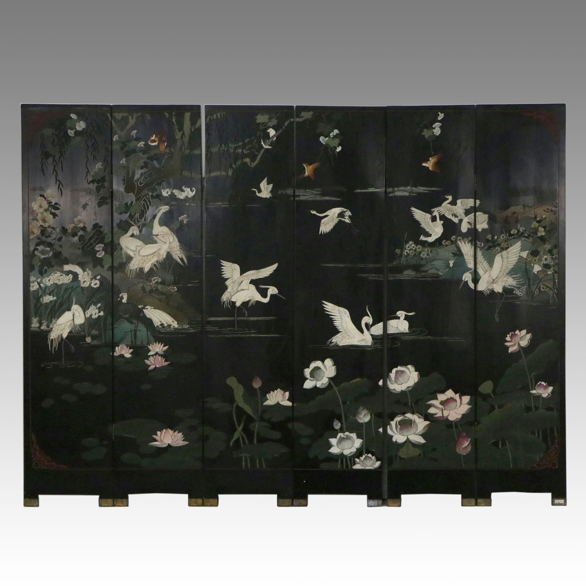 Chinese Six-Panel Coromandel Lacquer Floor Screen, Late 20th Century