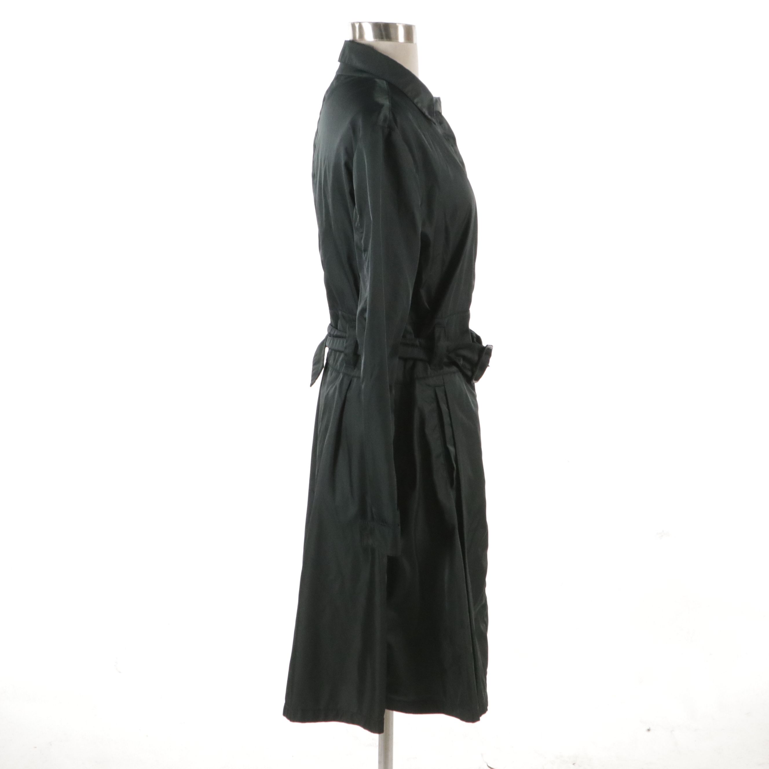 Prada Tessuto Nylon Zip and Snap-Front Belted Long Jacket