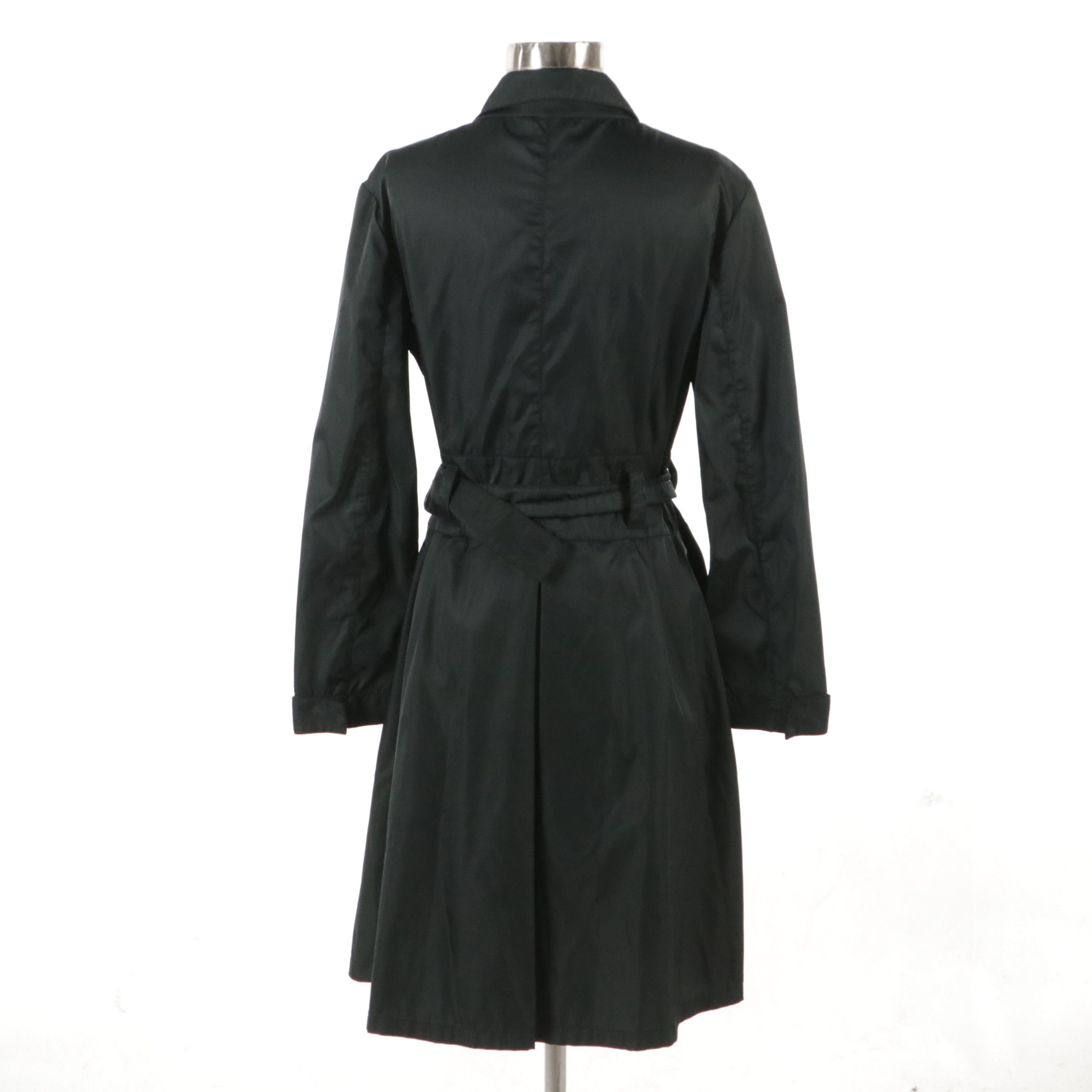 Prada Tessuto Nylon Zip and Snap-Front Belted Long Jacket