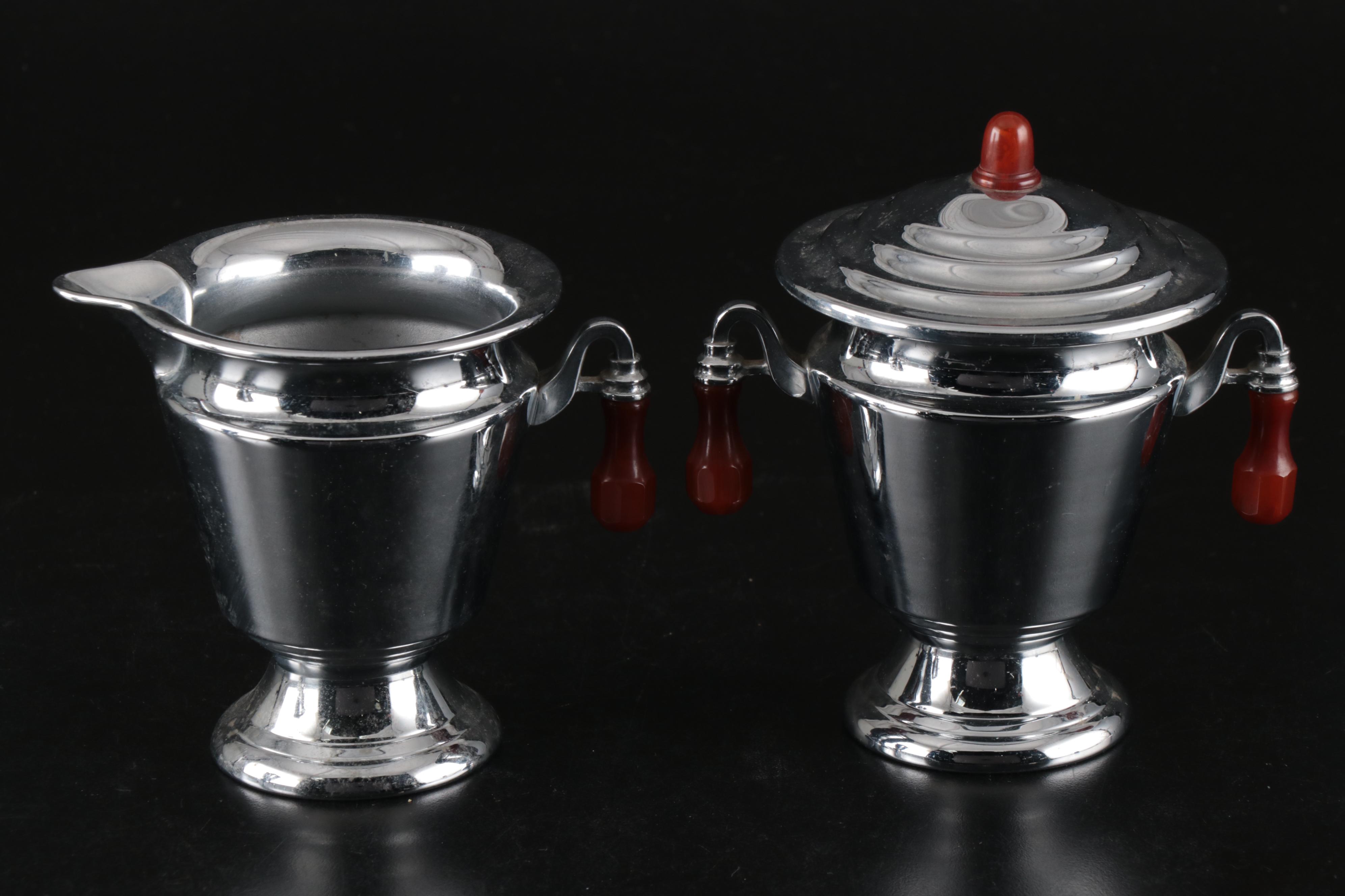 Farberware Art Deco Stainless Steel Coffee Percolator with Creamer and Sugar