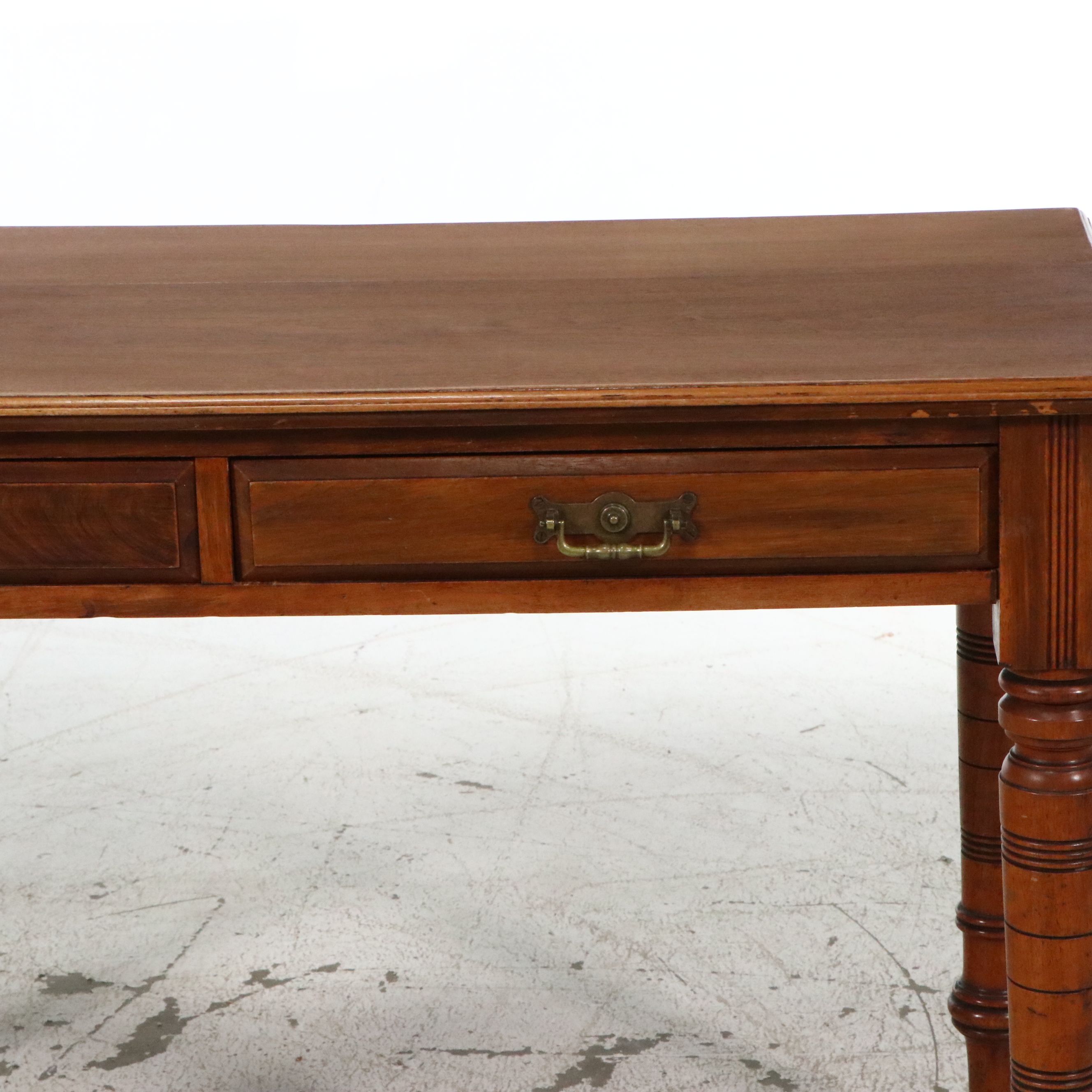 Victorian Mahogany Two-Drawer Library Table with Ring-Turned Legs