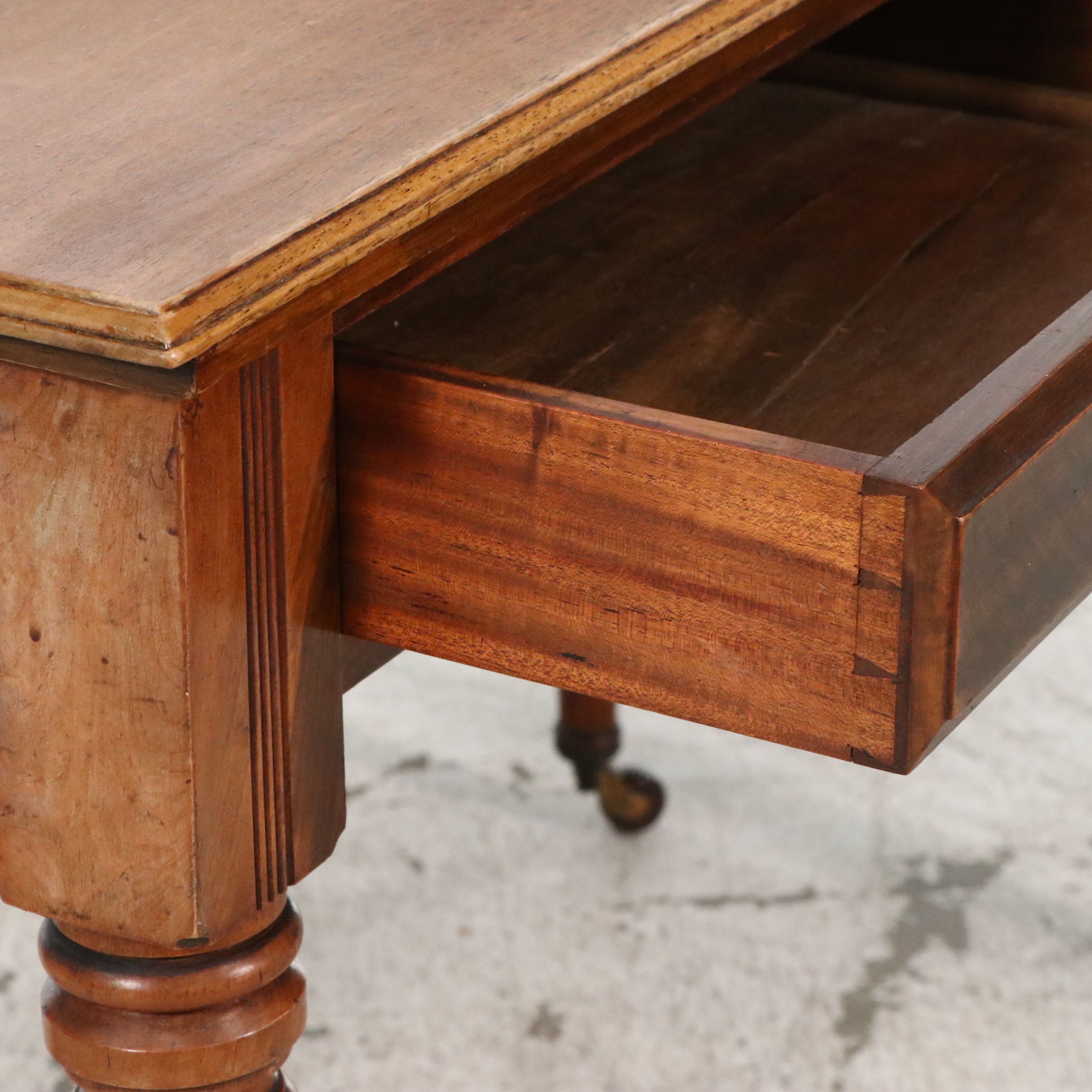 Victorian Mahogany Two-Drawer Library Table with Ring-Turned Legs